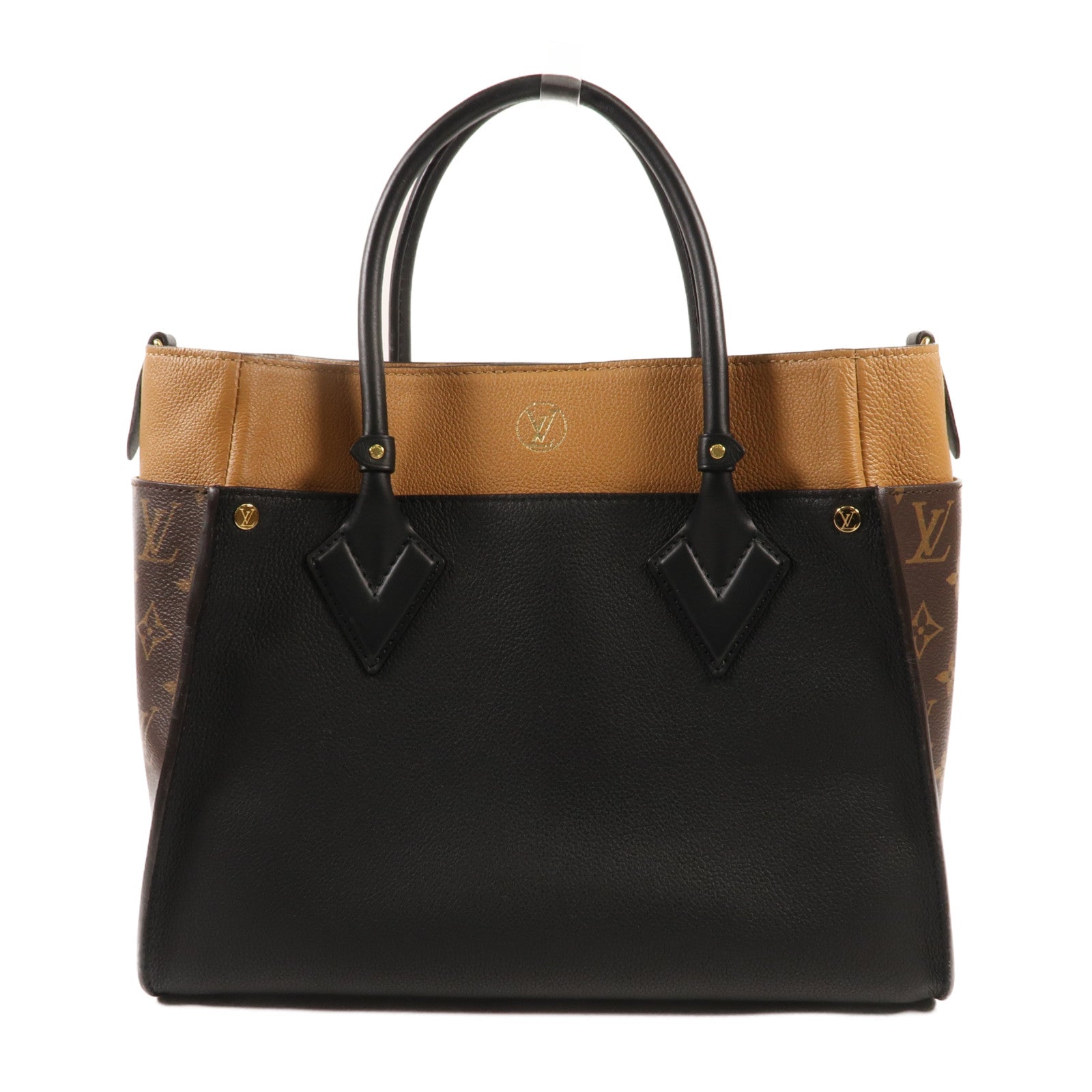 LOUIS VUITTON Monogram/牛皮皮革On My Side MM金扣手挽肩背兩用袋