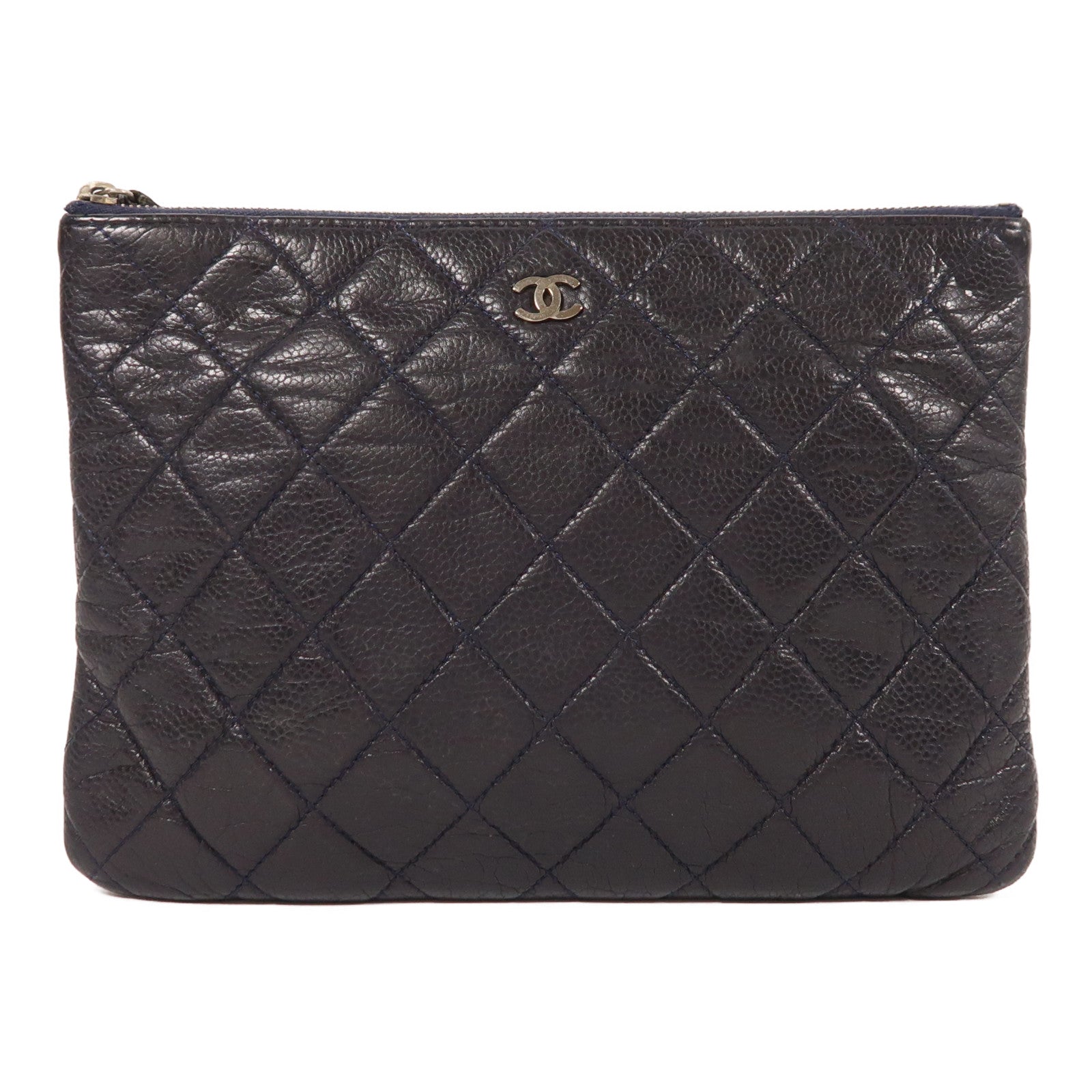 CHANEL 牛皮皮革Pouch銀扣手拿包