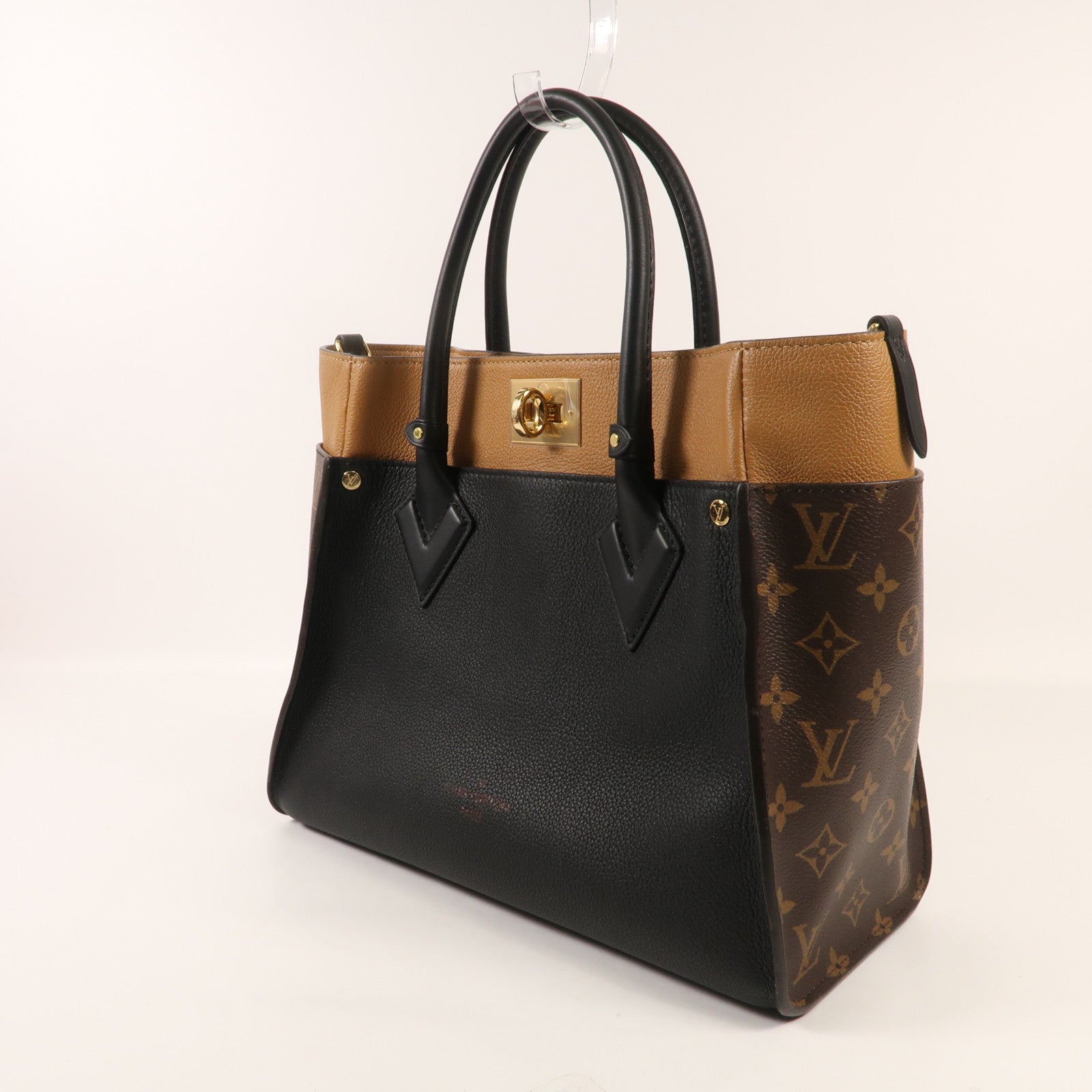 LOUIS VUITTON Monogram/牛皮皮革On My Side MM金扣手挽肩背兩用袋