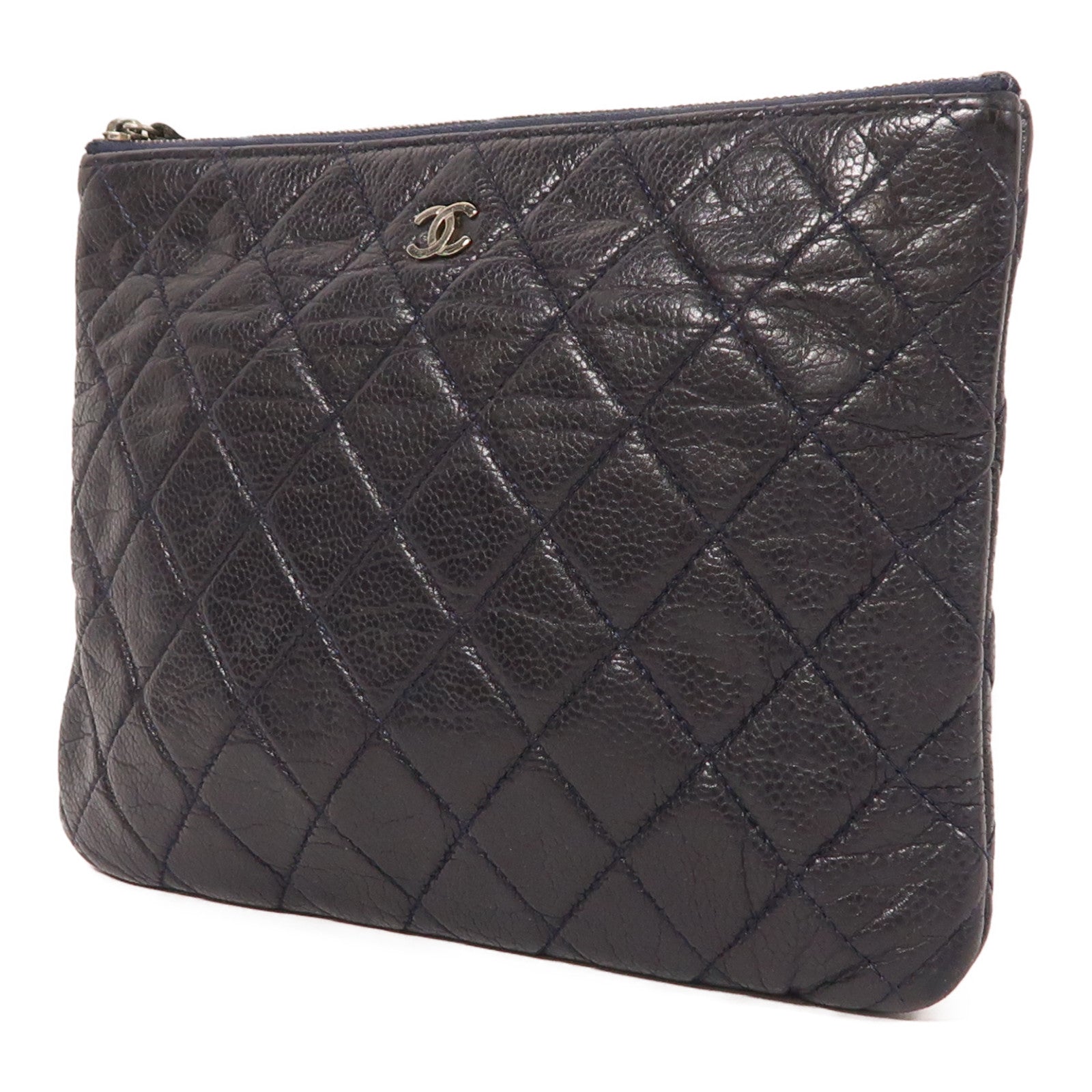 CHANEL 牛皮皮革Pouch銀扣手拿包