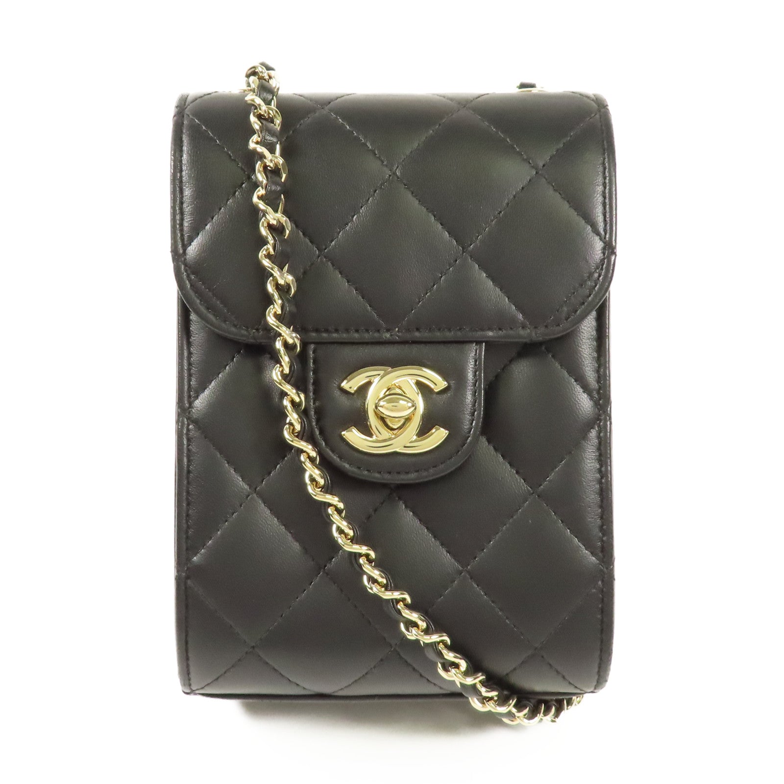 CHANEL 牛皮皮革Chain Shoulder金扣鏈帶肩背袋