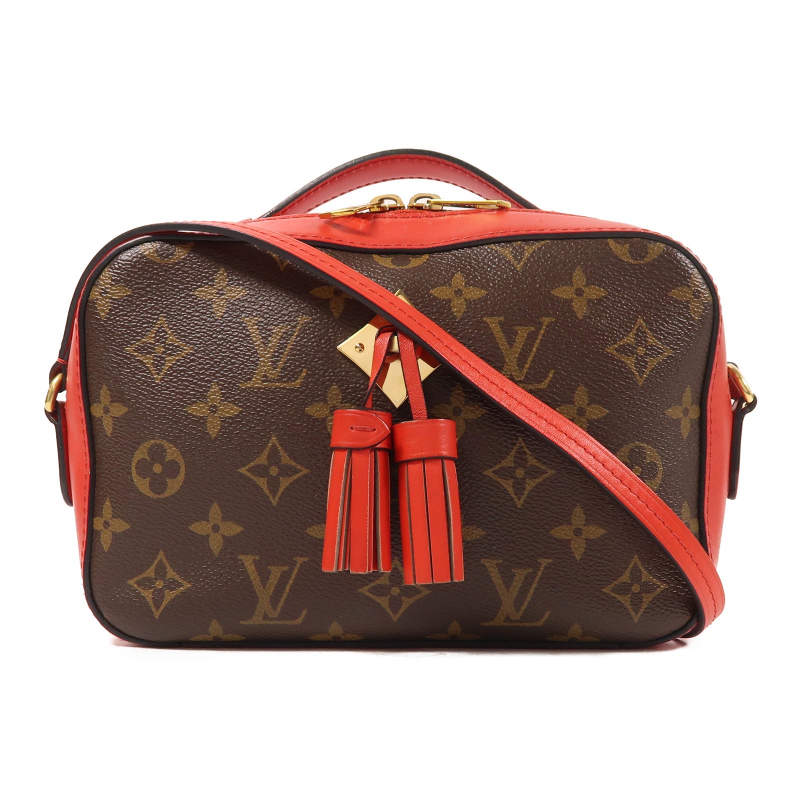 LOUIS VUITTON Monogram Saintonge金扣手挽肩背兩用袋棕色/紅色