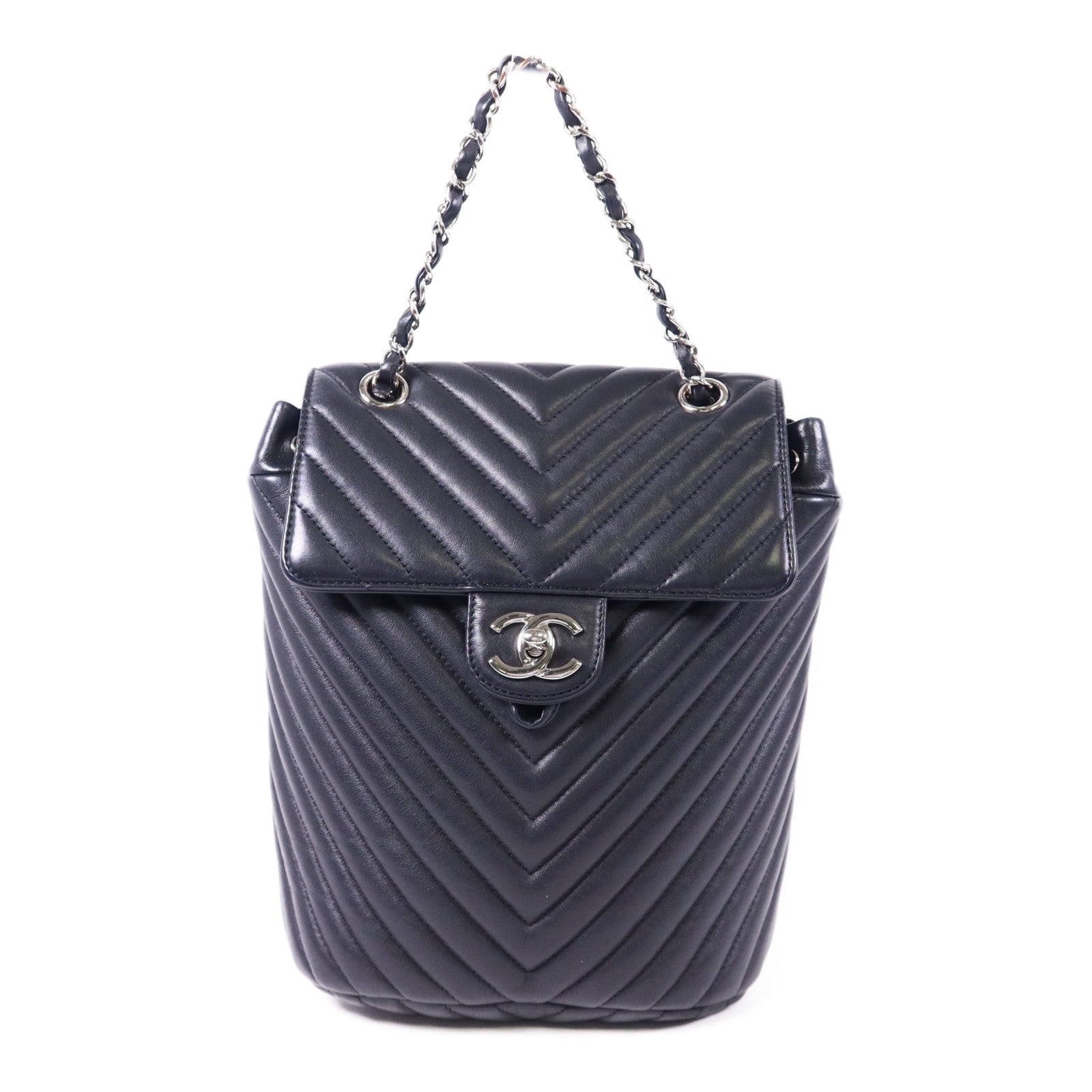 CHANEL 羊皮皮革Backpack銀扣背包