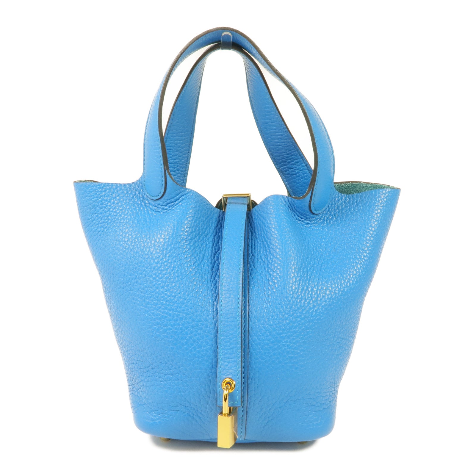HERMES Clemence皮革Picotin PM金扣手挽袋 Bleu Zanzibar