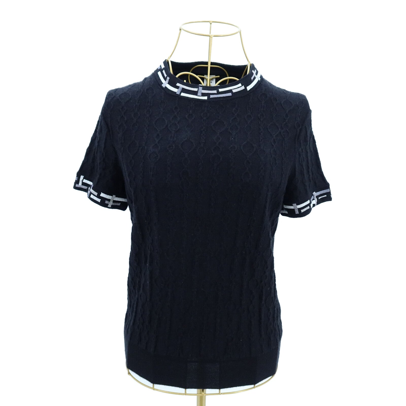 HERMES Cashmere/Silk Knit Short-Sleeve Top針織