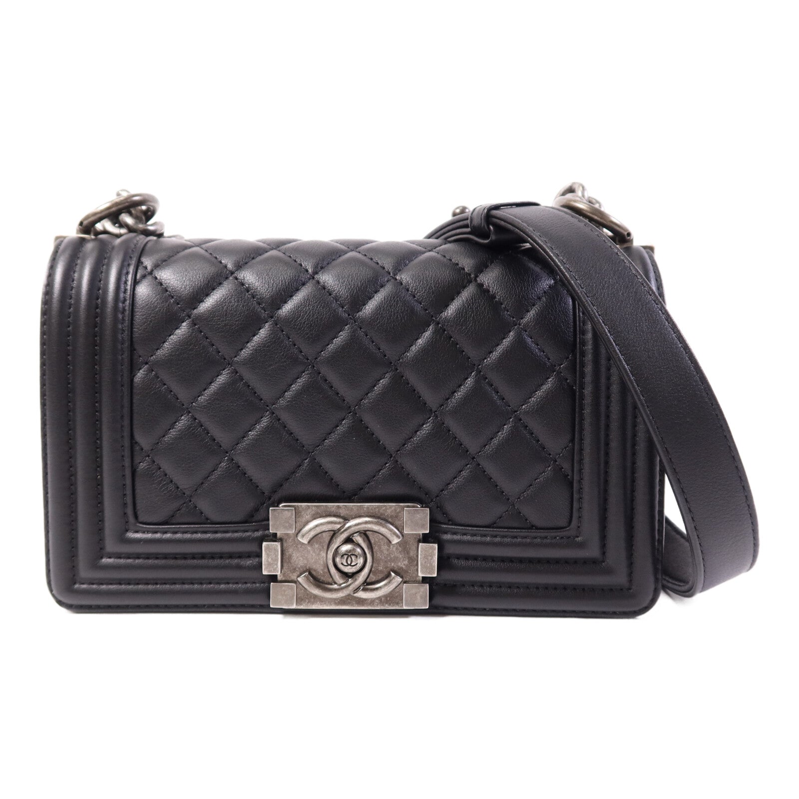 CHANEL 牛皮皮革Boy 20銀扣鏈帶肩背袋