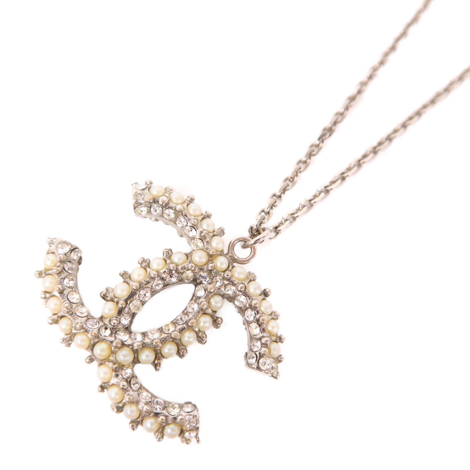 CHANEL CC Necklace Metal Silver