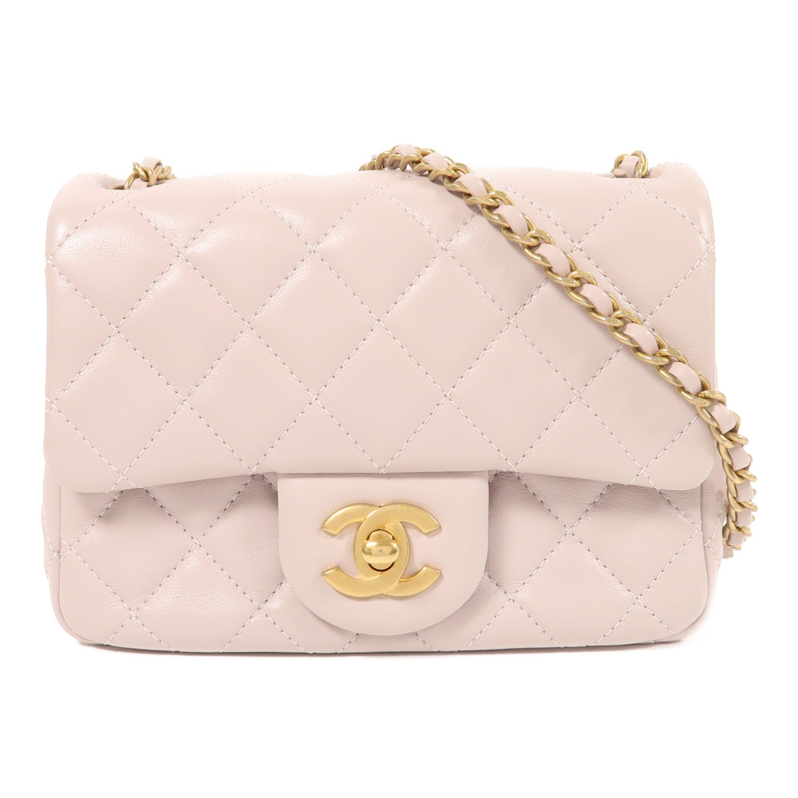 CHANEL 羊皮皮革Mini Classic 17 Gold Ball金扣鏈帶肩背袋