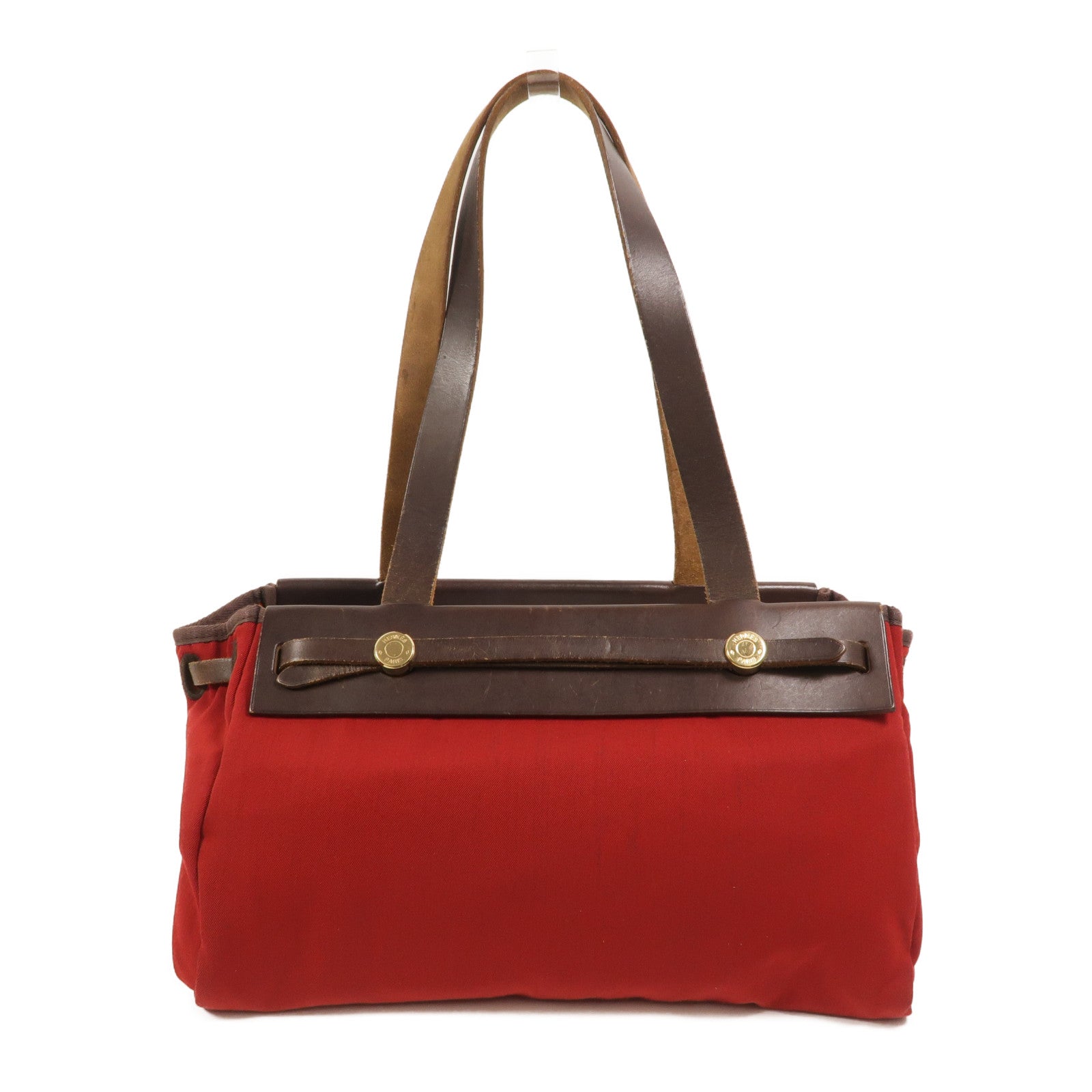 HERMES 帆布Herbag Cabas PM肩背袋Rouge Casaque
