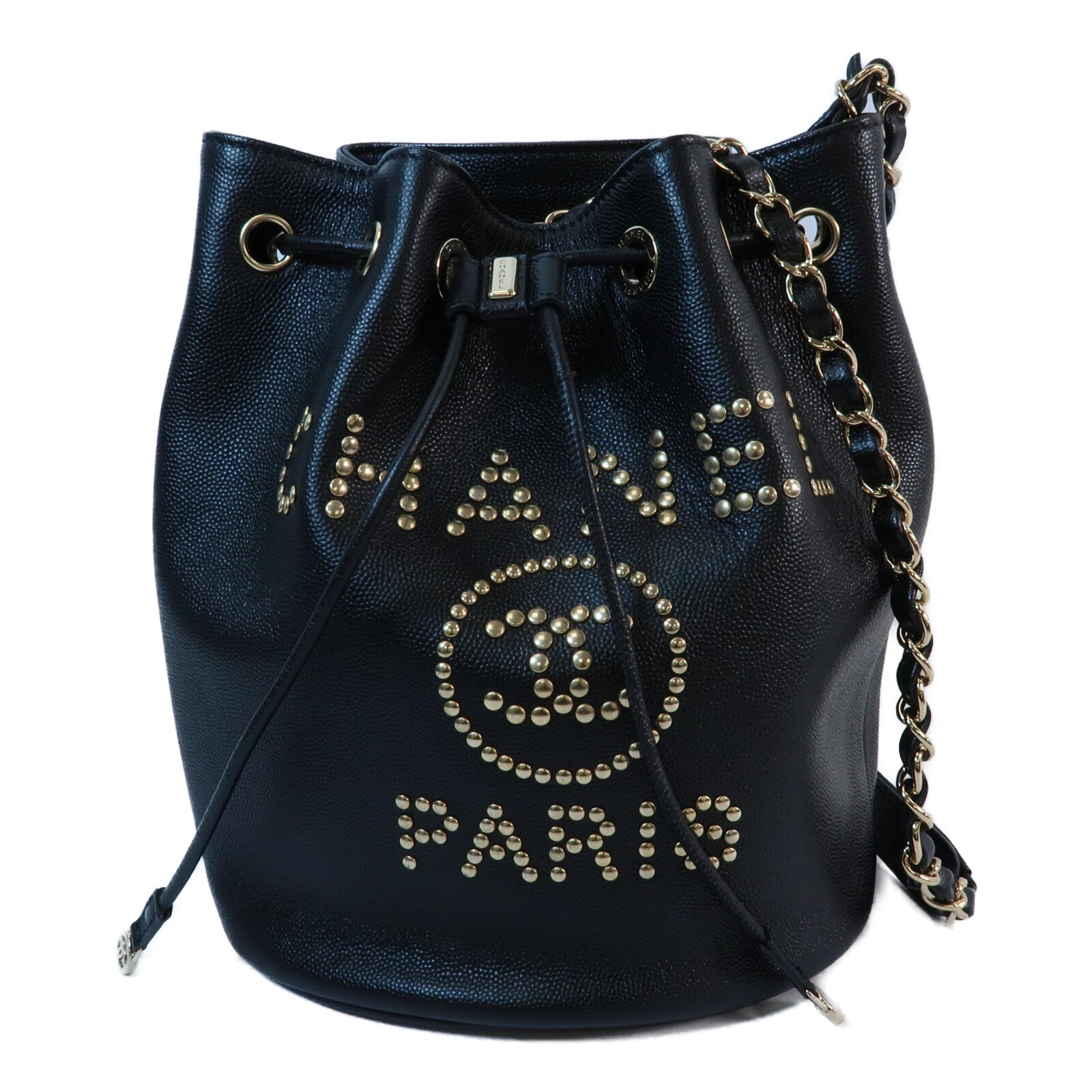 CHANEL 牛皮皮革Bucket Bag鏈帶肩背袋