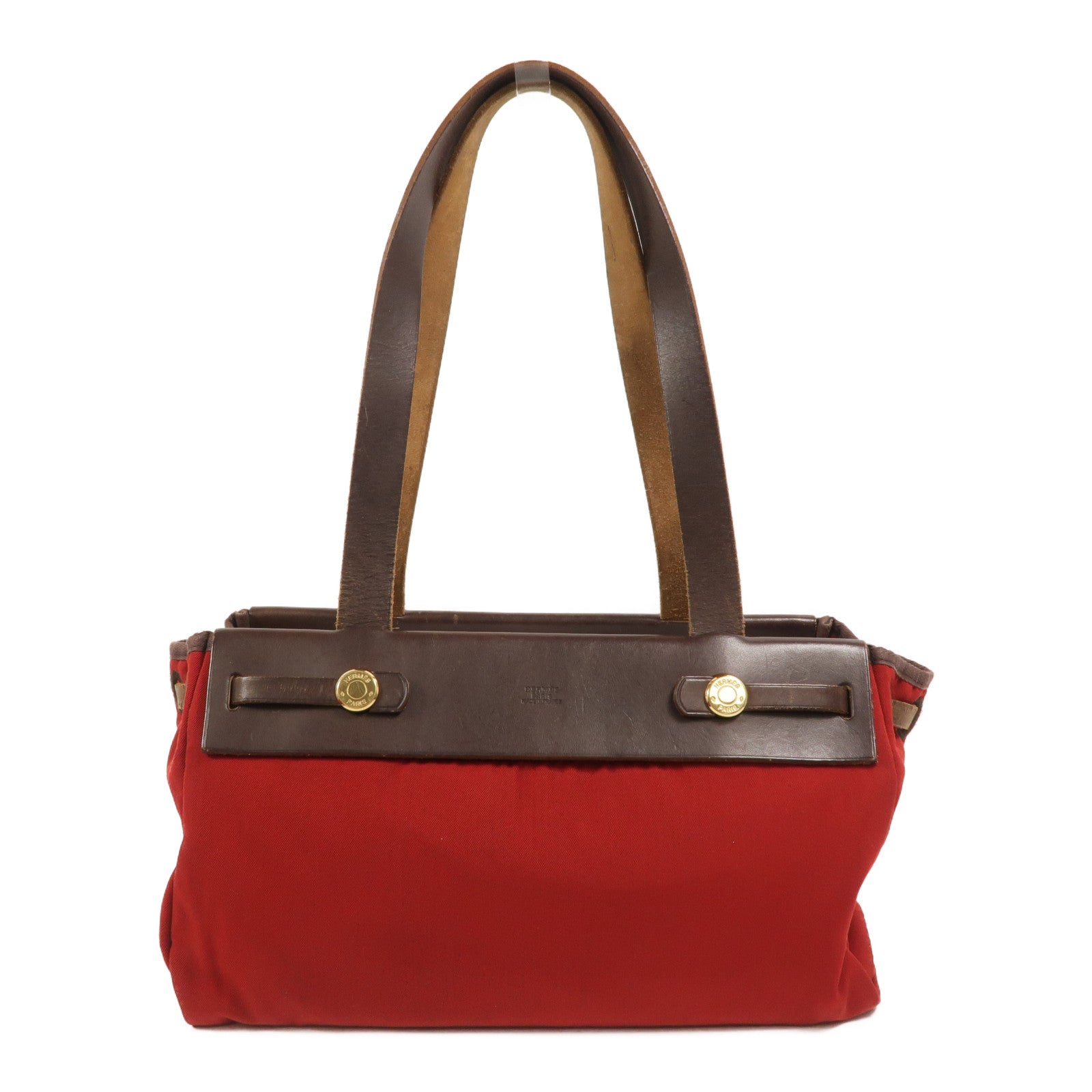 HERMES 帆布Herbag Cabas PM肩背袋Rouge Casaque