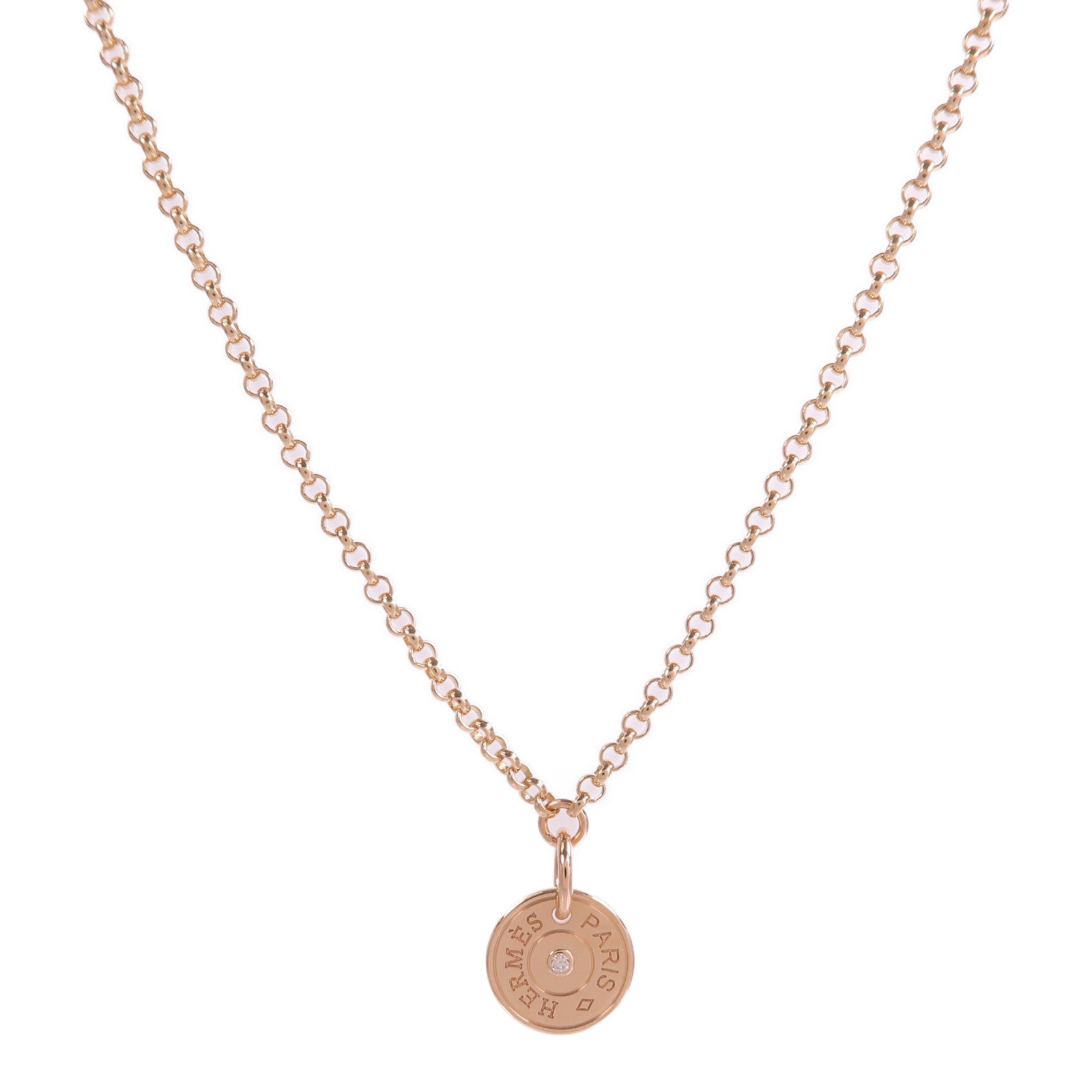 HERMES 18K玫瑰金Ex-Libris Pendant鑽石項鍊