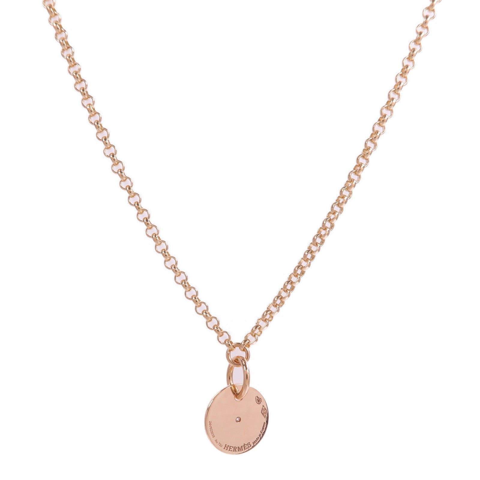 HERMES 18K玫瑰金Ex-Libris Pendant鑽石項鍊