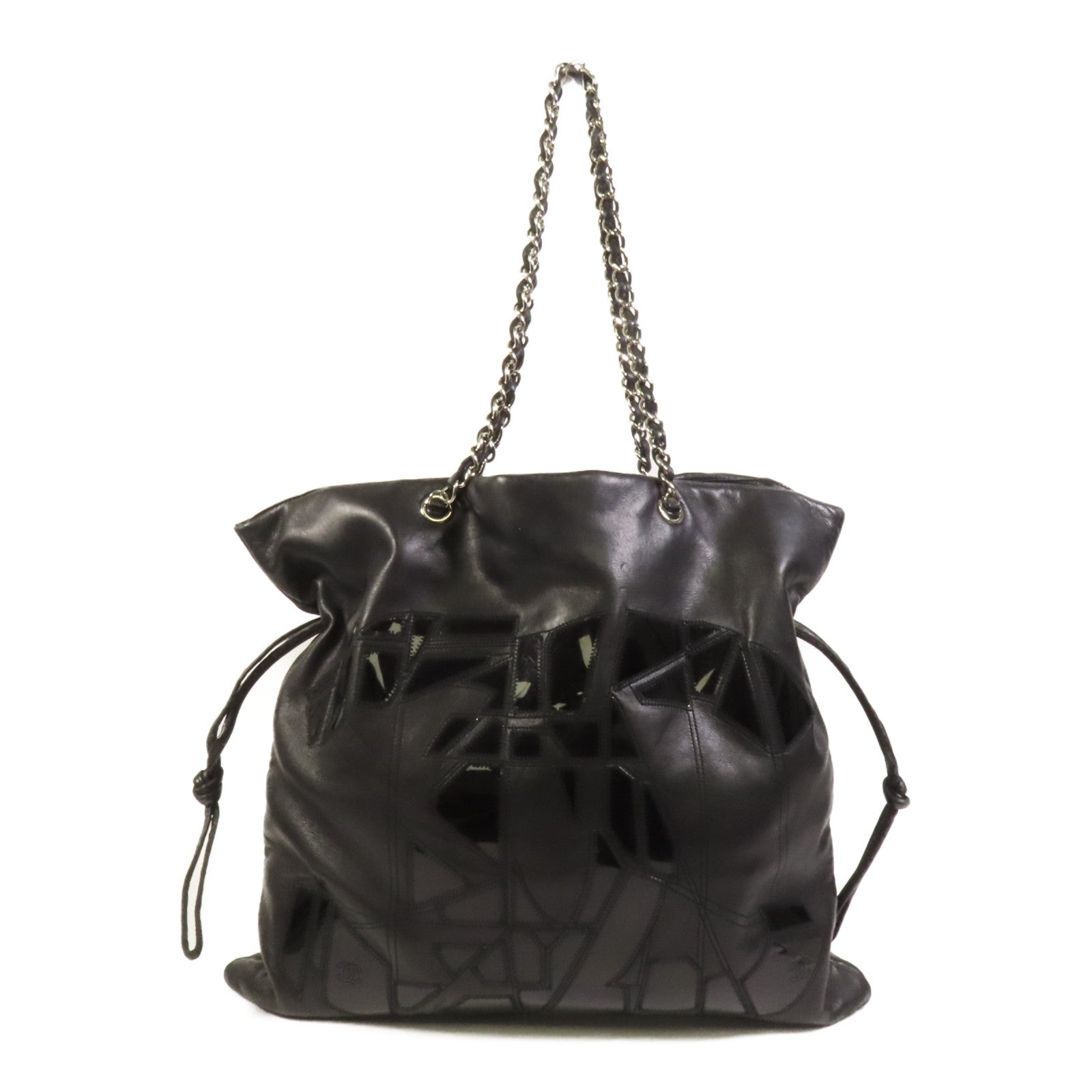 CHANEL 羊皮皮革Chain shoulder Bag銀扣鏈帶肩背袋