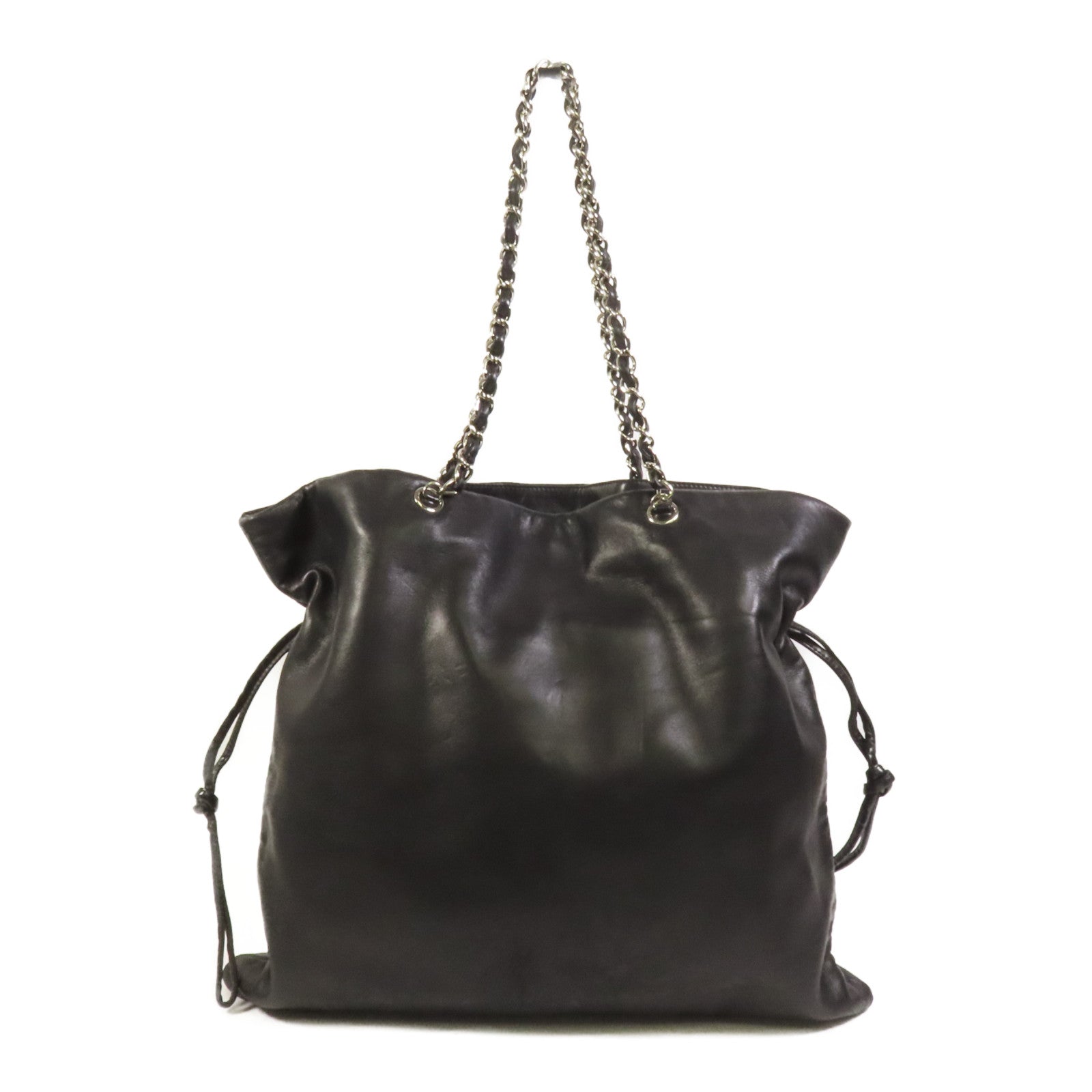 CHANEL 羊皮皮革Chain shoulder Bag銀扣鏈帶肩背袋