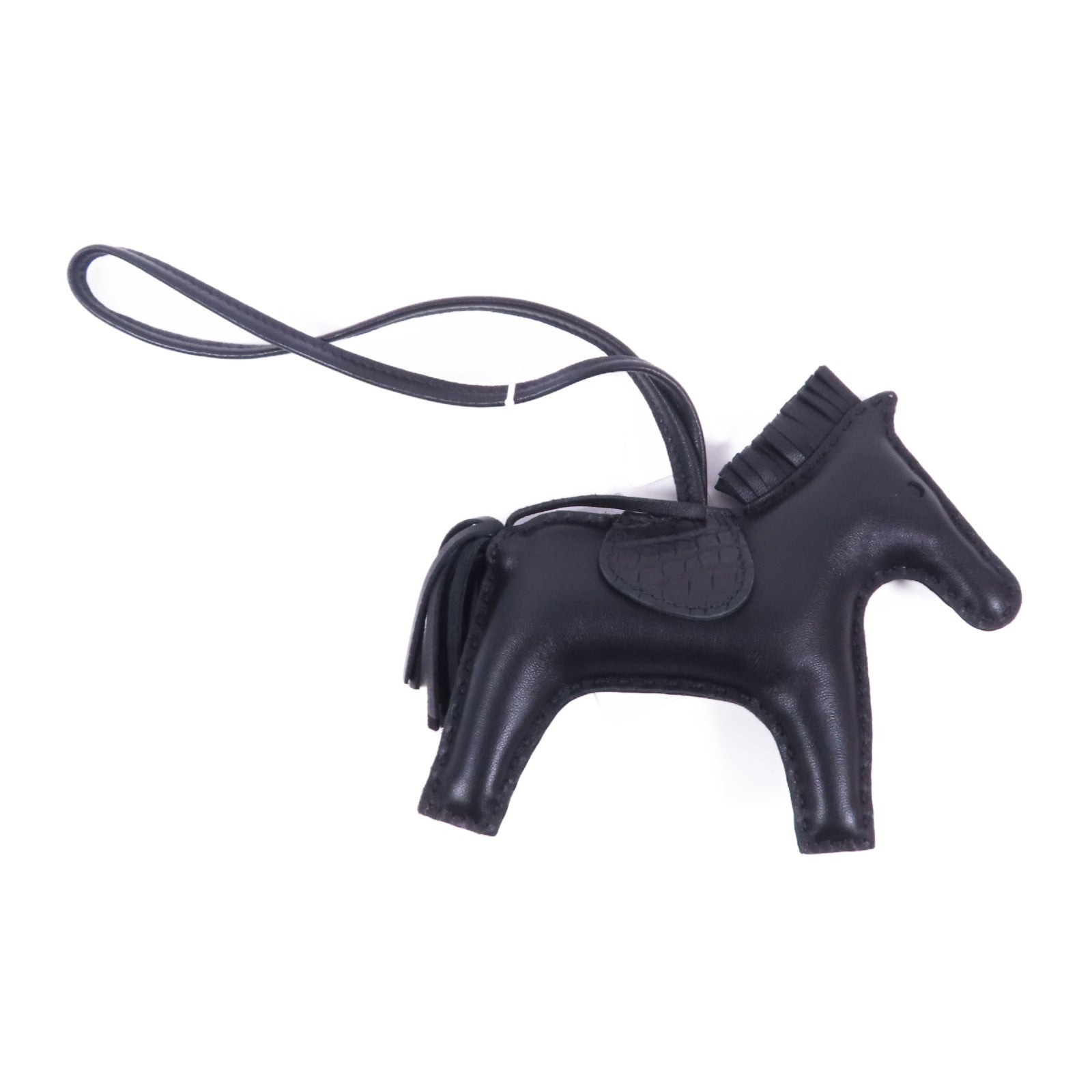 HERMES Swift/Alligator皮革Rodeo MM掛飾Noir