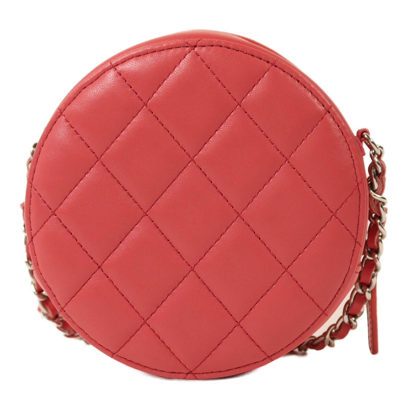CHANEL 羊皮皮革Round Chain Shoulder Bag銀扣鏈帶肩背袋