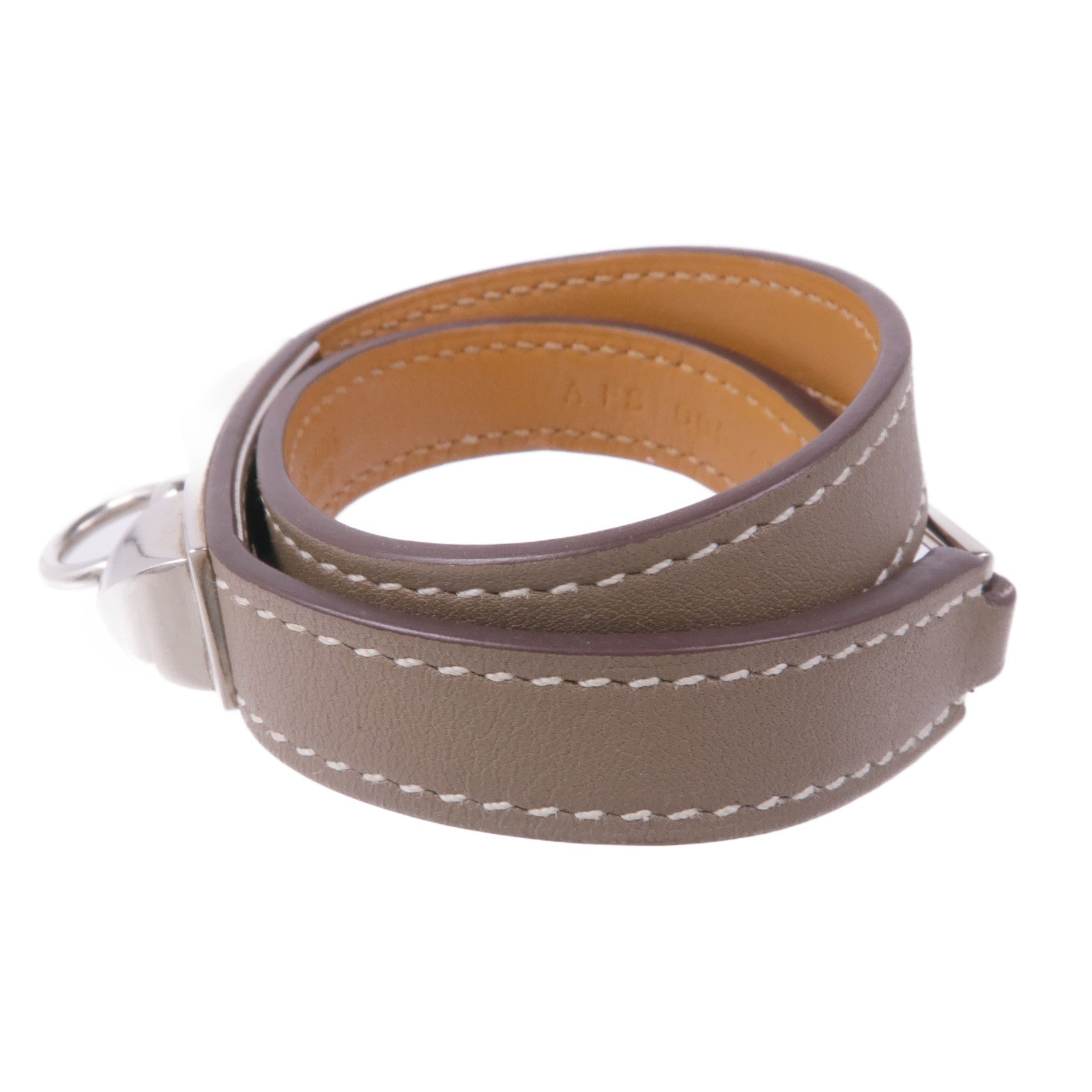 HERMES Swift皮革Rivale Double Tour銀扣手帶Etoupe