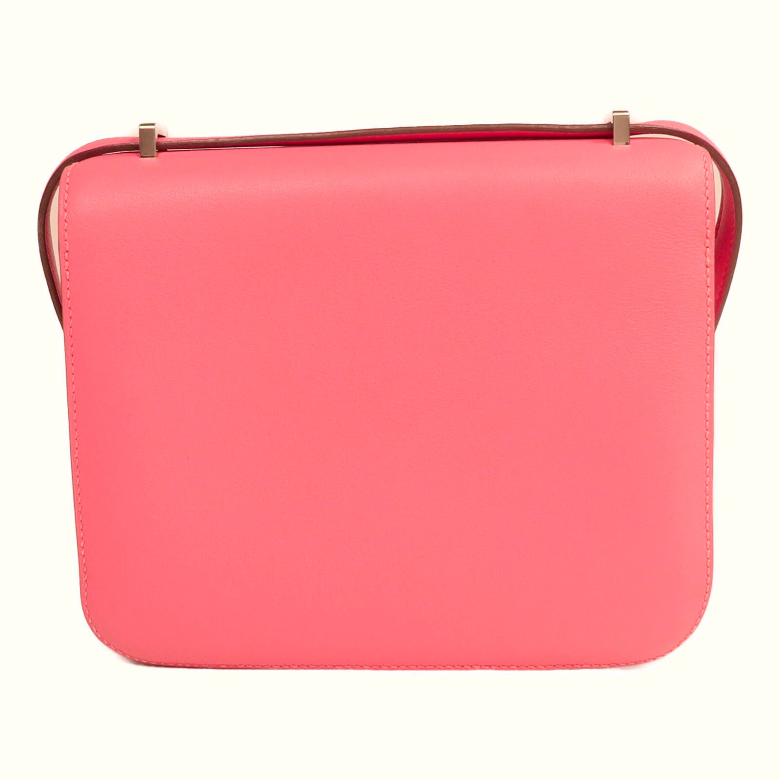 HERMES Swift皮革Mini Constance銀扣手挽肩背兩用袋Rose Azalee