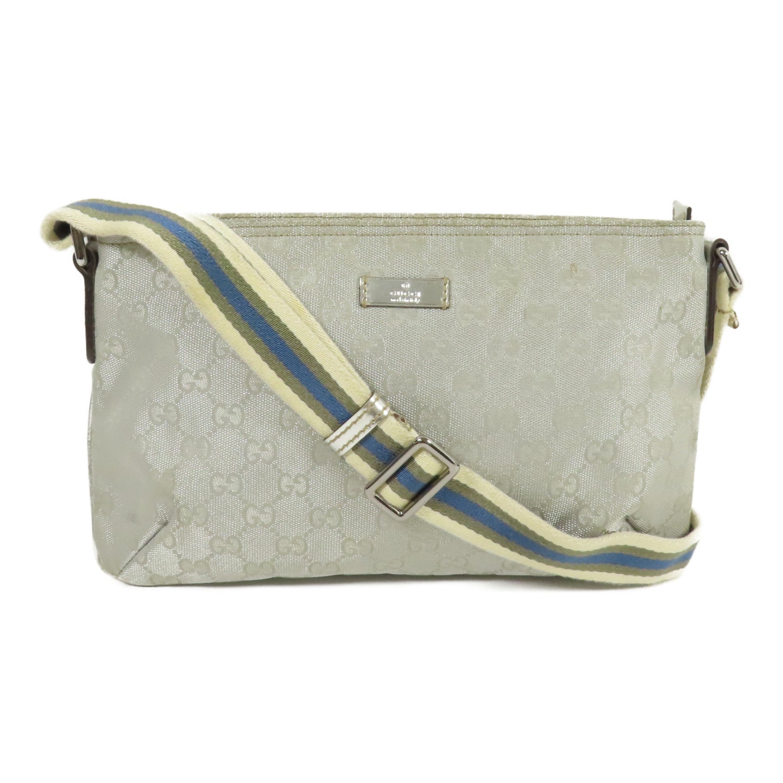 GUCCI GG SHW Shoulder Bag Canvas Silver