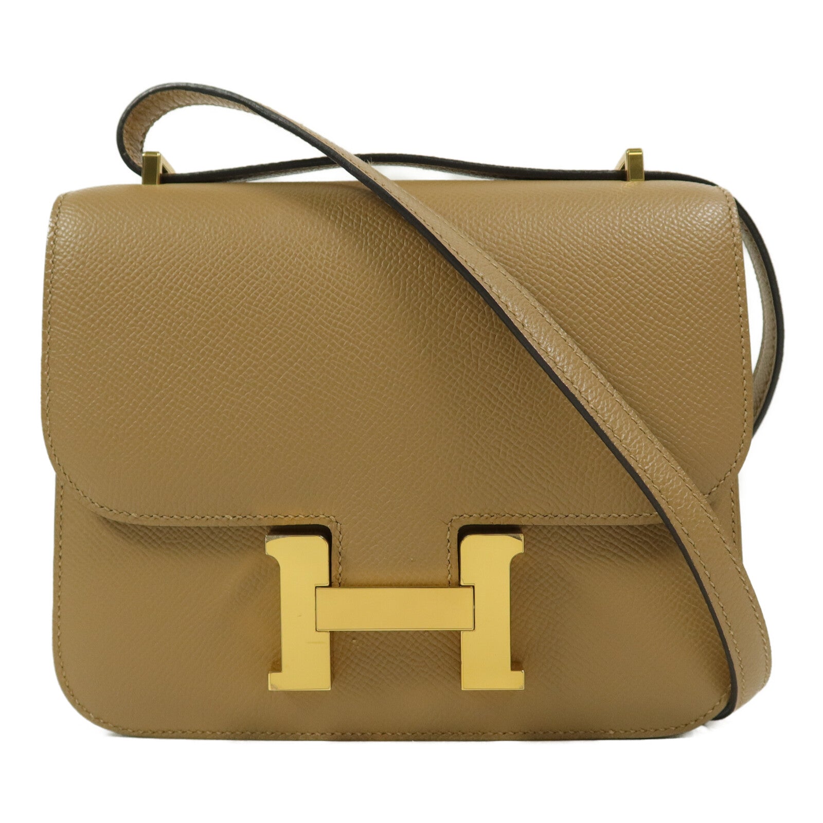 HERMES Epsom皮革Constance Mini肩背袋Biscuit
