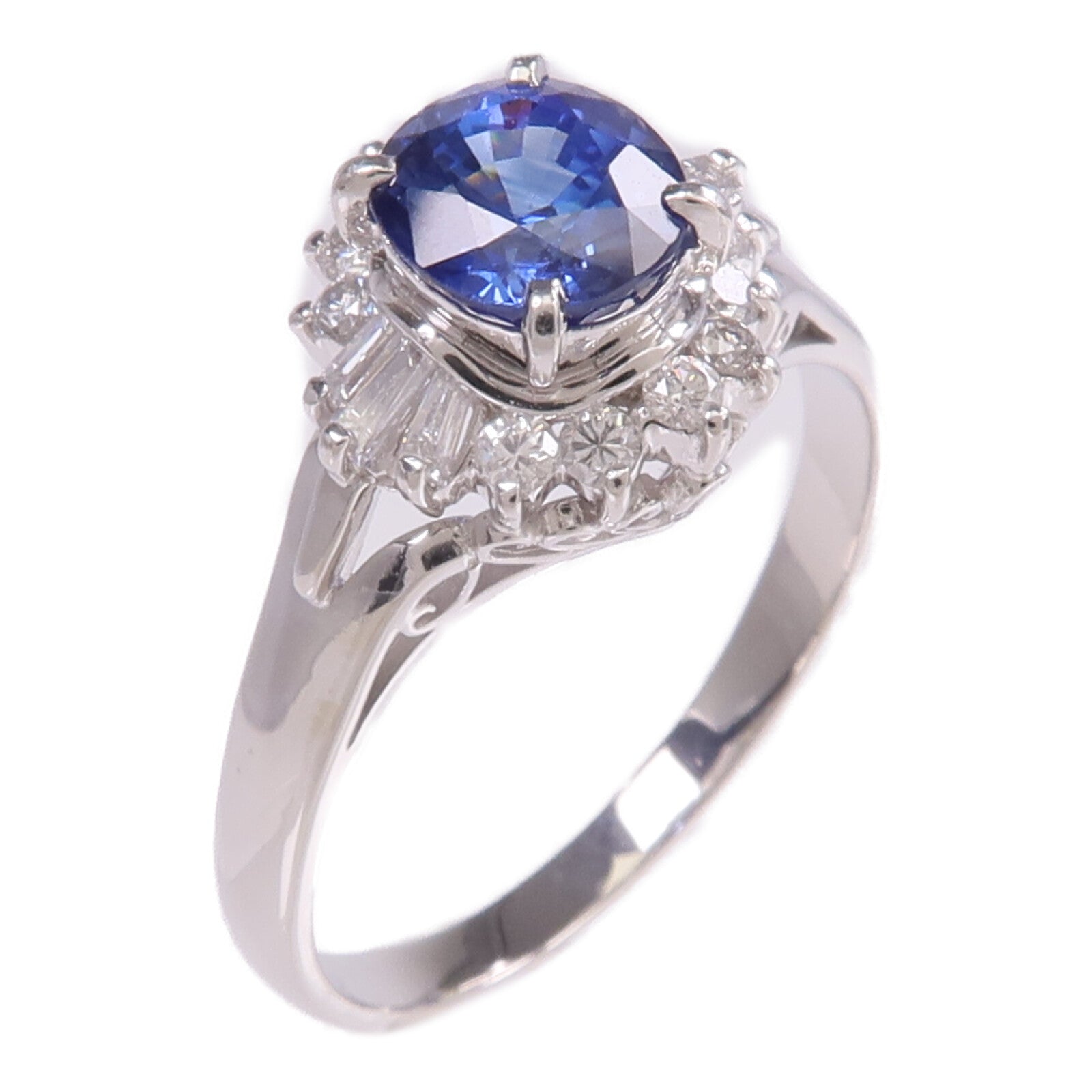 JEWELRY PT900鉑金Sapphire Diamond Ring藍寶石/鑽石戒指US#8.5