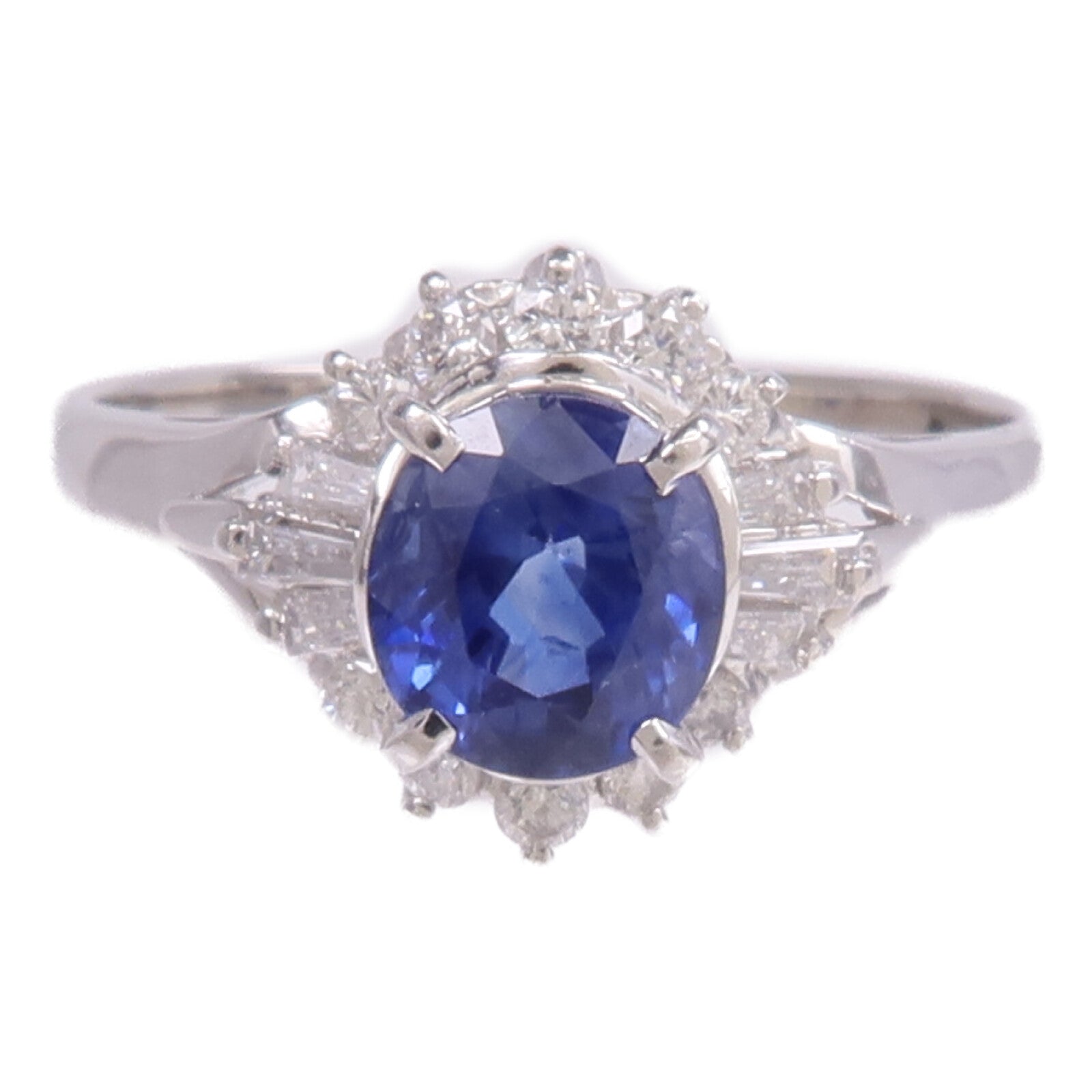 JEWELRY PT900鉑金Sapphire Diamond Ring藍寶石/鑽石戒指US#8.5