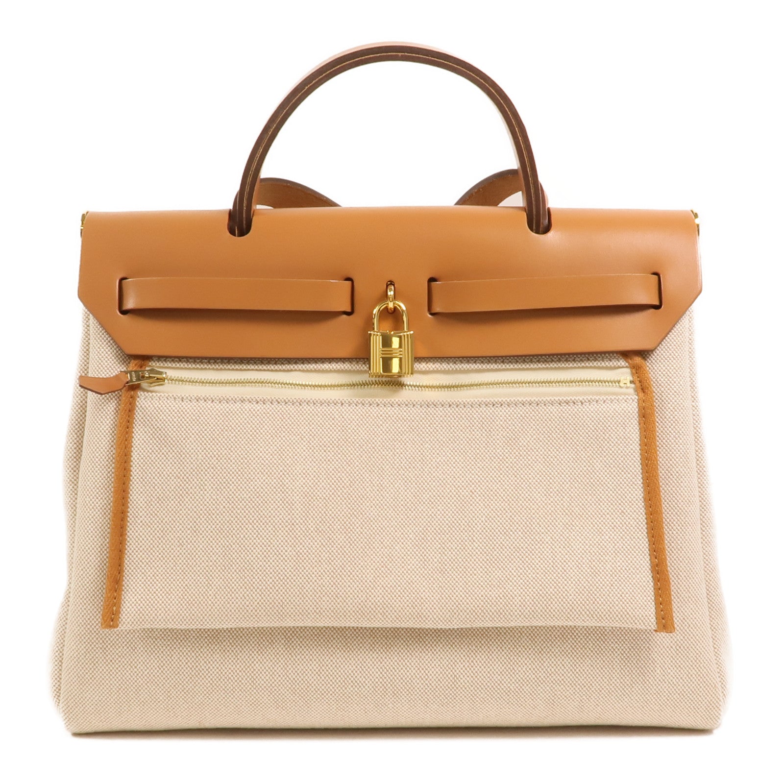 HERMES 帆布Herbag PM手挽肩背兩用袋Orange Mecano/Beige