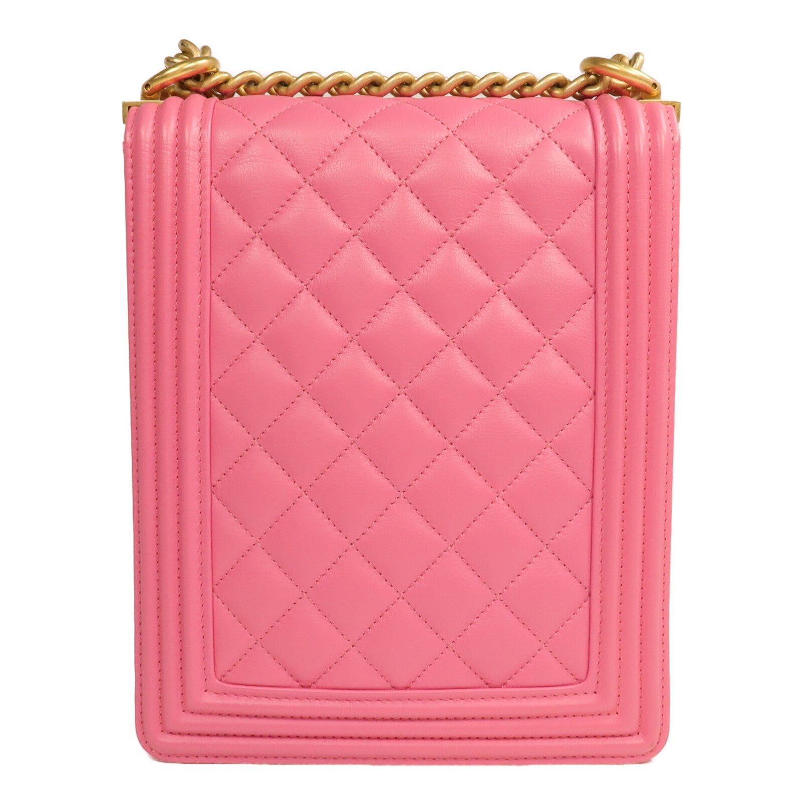 CHANEL 羊皮皮革North South Boy金扣鏈帶肩背袋