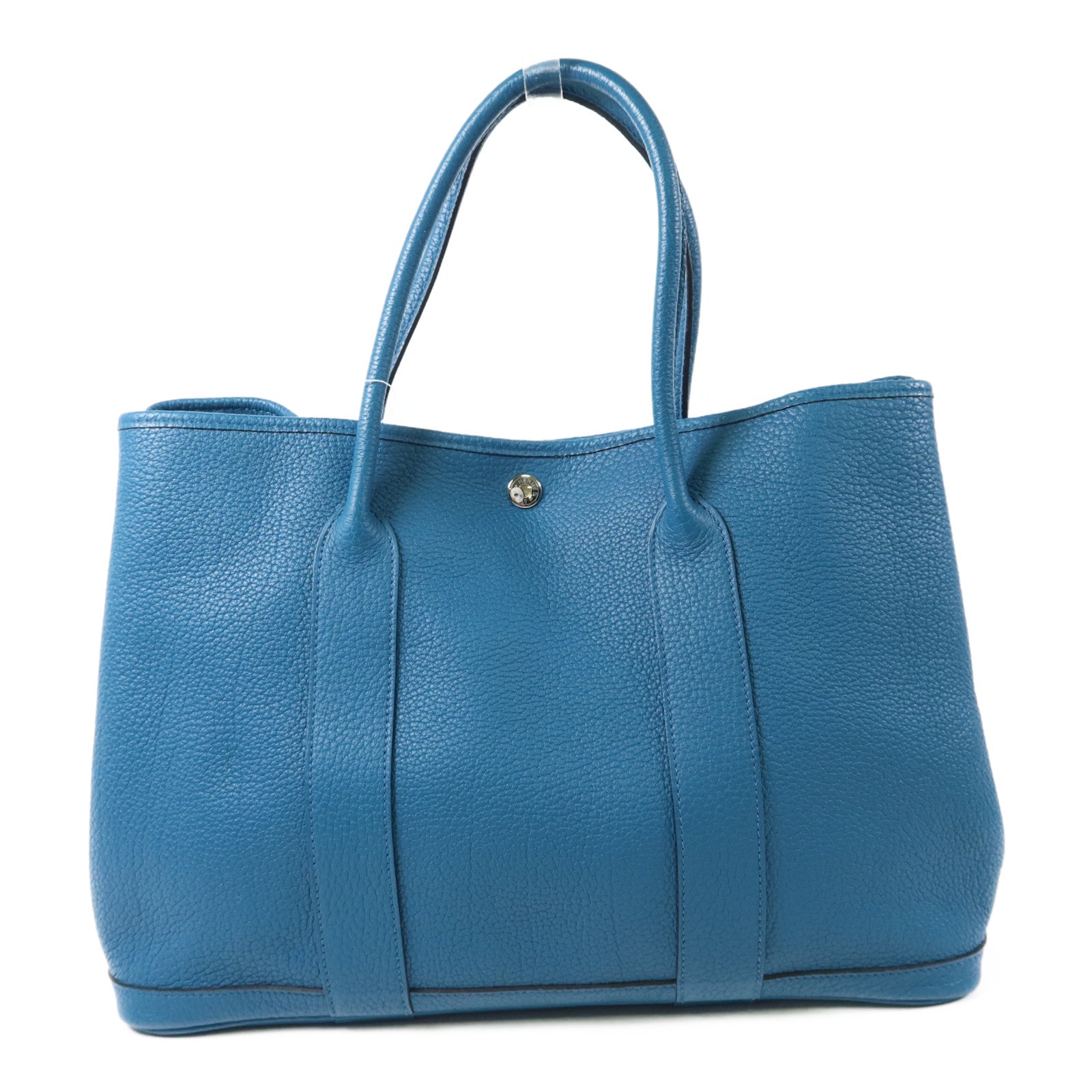 HERMES Negonda皮革Garden Party PM銀扣手挽袋Turquoise