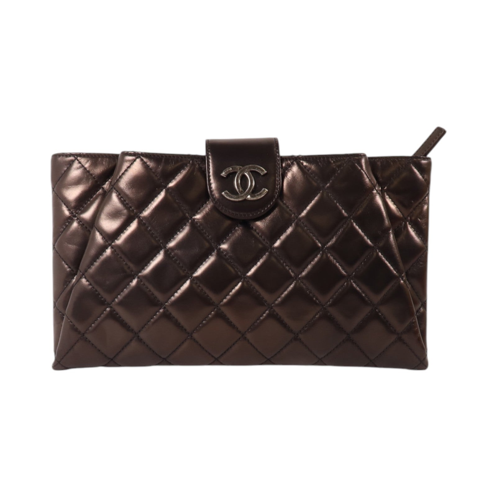 CHANEL 牛皮皮革Envelope Clutch Bag銀扣手拿包