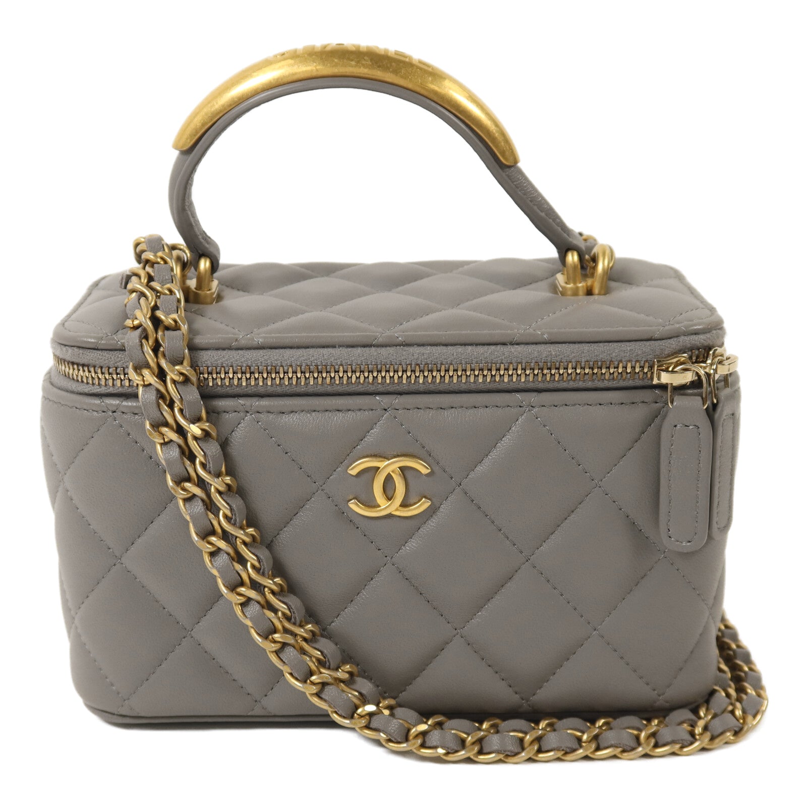 CHANEL 羊皮皮革Vanity Case金扣鏈帶手挽肩背兩用袋