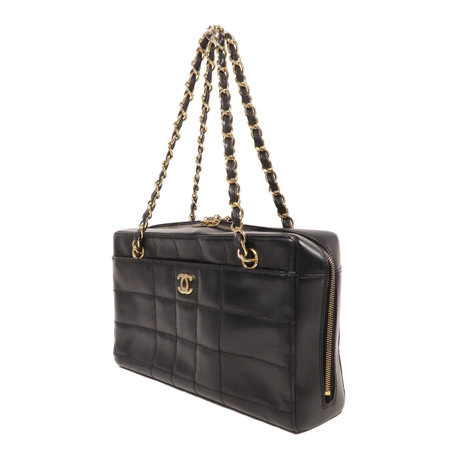 CHANEL 牛皮皮革Chain Shoulder金扣鏈帶肩背袋