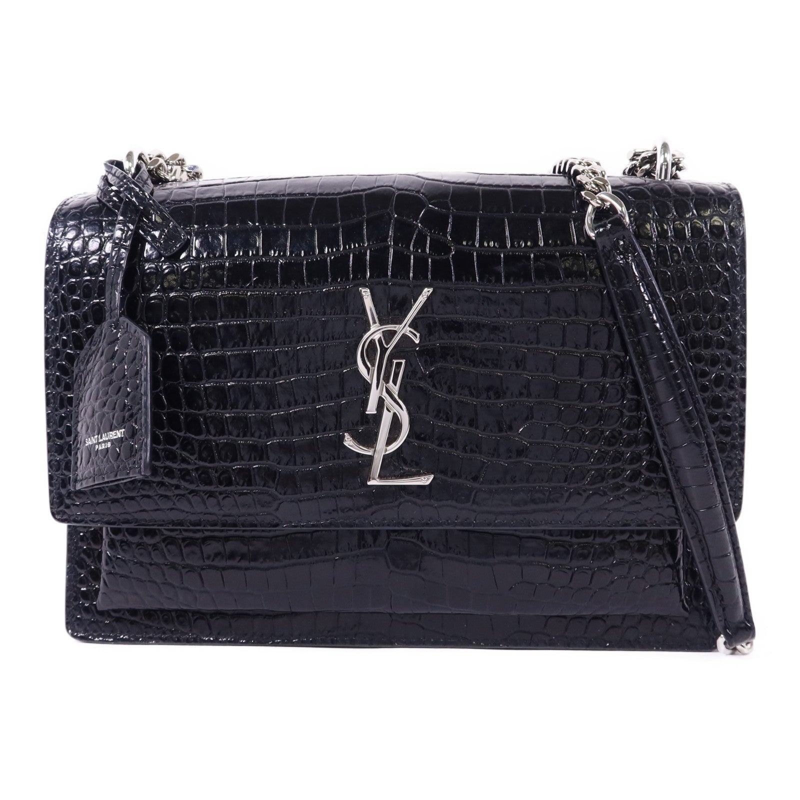 SAINT LAURENT 牛皮皮革Sunset Medium銀扣鏈帶肩背袋