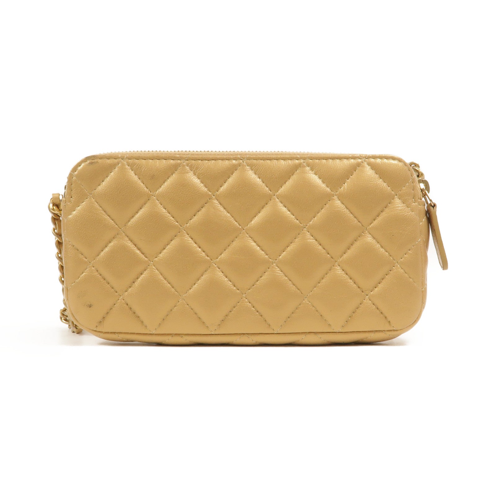 CHANEL 羊皮皮革Double Zip Clutch Bag鏈帶肩背袋