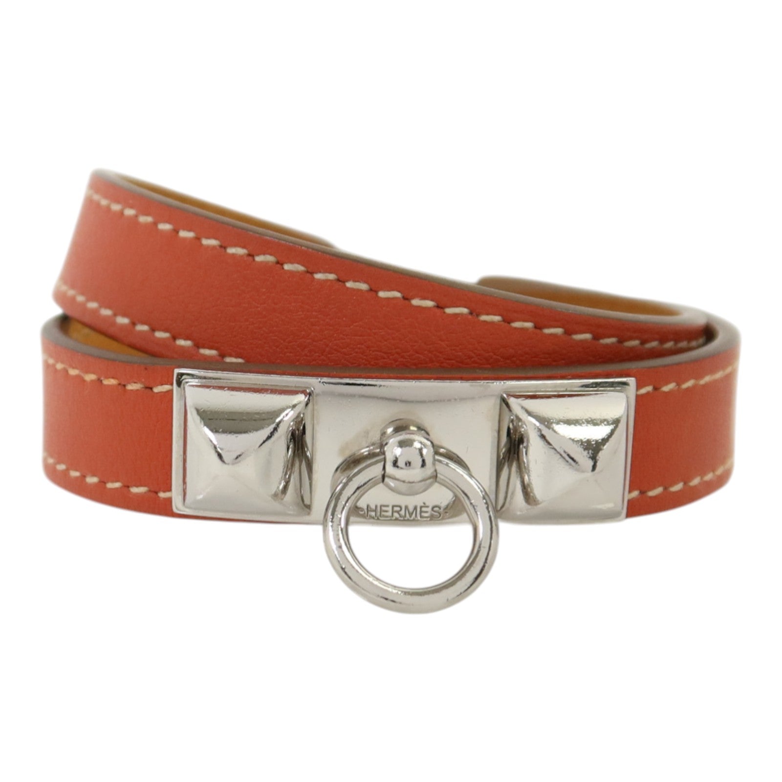 HERMES Swift皮革Rivale Double Tour Bracelet銀扣手鏈