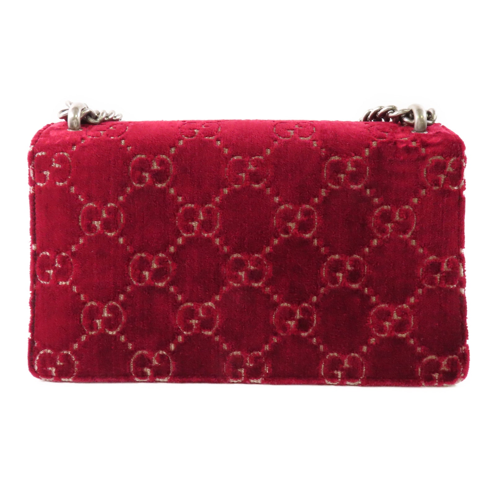 GUCCI 天鵝絨Dionysus GG銀扣鏈帶肩背袋