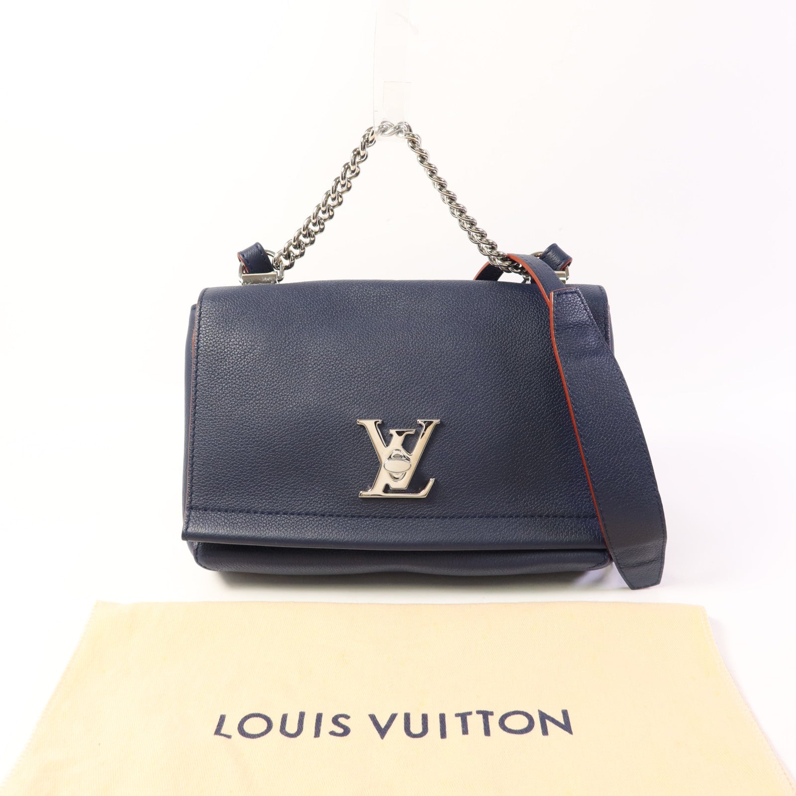 LOUIS VUITTON 牛皮皮革Lockme II BB銀扣手挽肩背兩用袋藍色