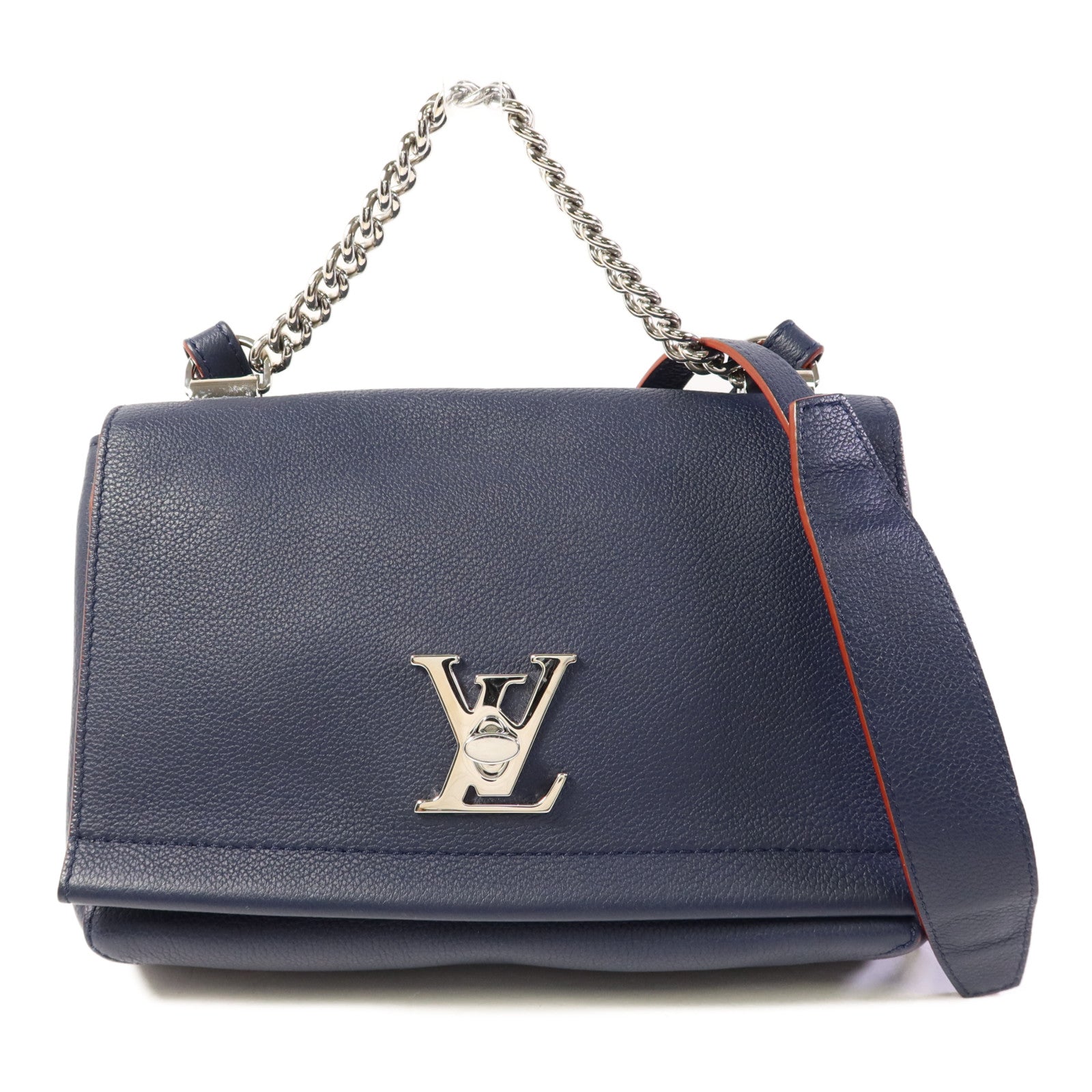 LOUIS VUITTON 牛皮皮革Lockme II BB銀扣手挽肩背兩用袋藍色