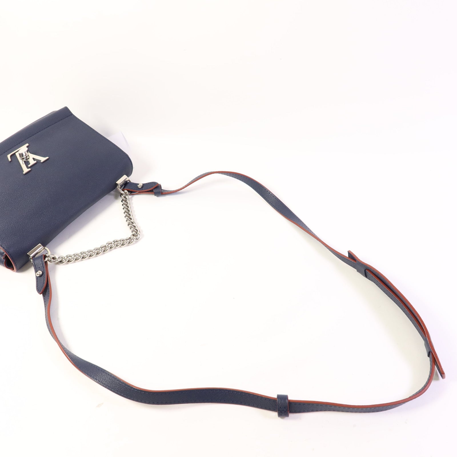 LOUIS VUITTON 牛皮皮革Lockme II BB銀扣手挽肩背兩用袋藍色