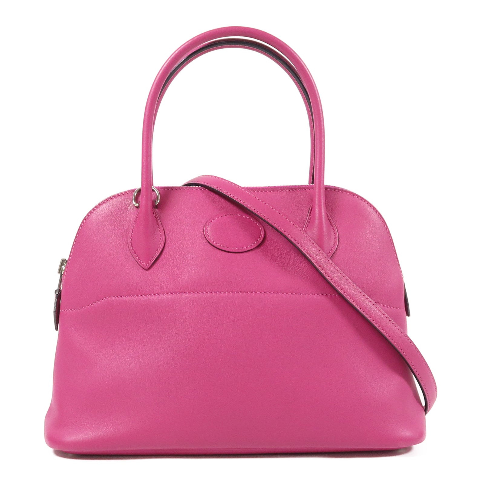 HERMES 【Hermes Fair】Swift皮革Bolide 27銀扣手挽肩背兩用袋Rose Pourpre