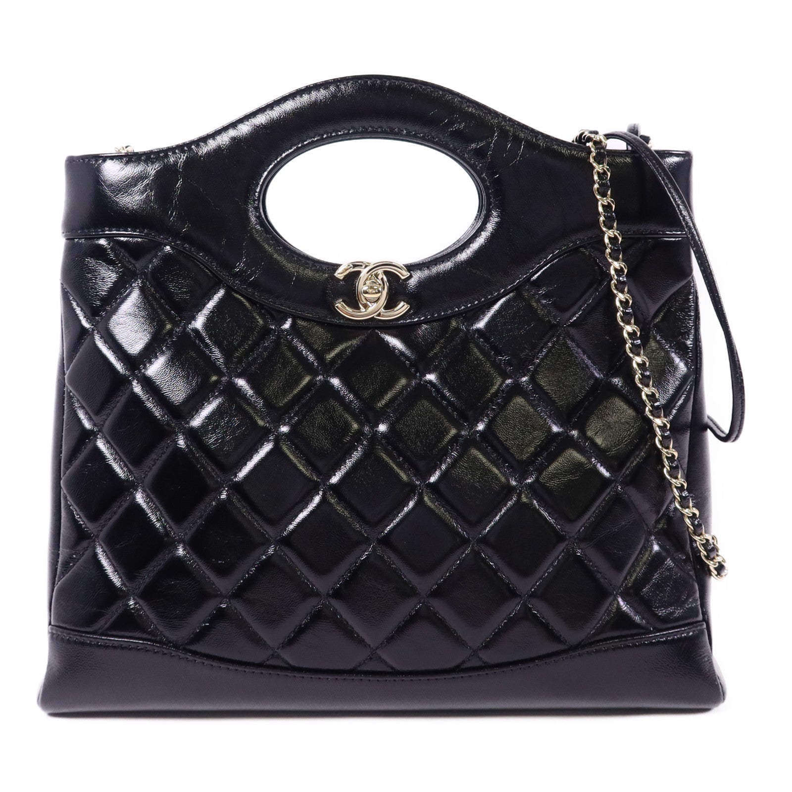 CHANEL 牛皮皮革Mini 31金扣手挽肩背兩用袋