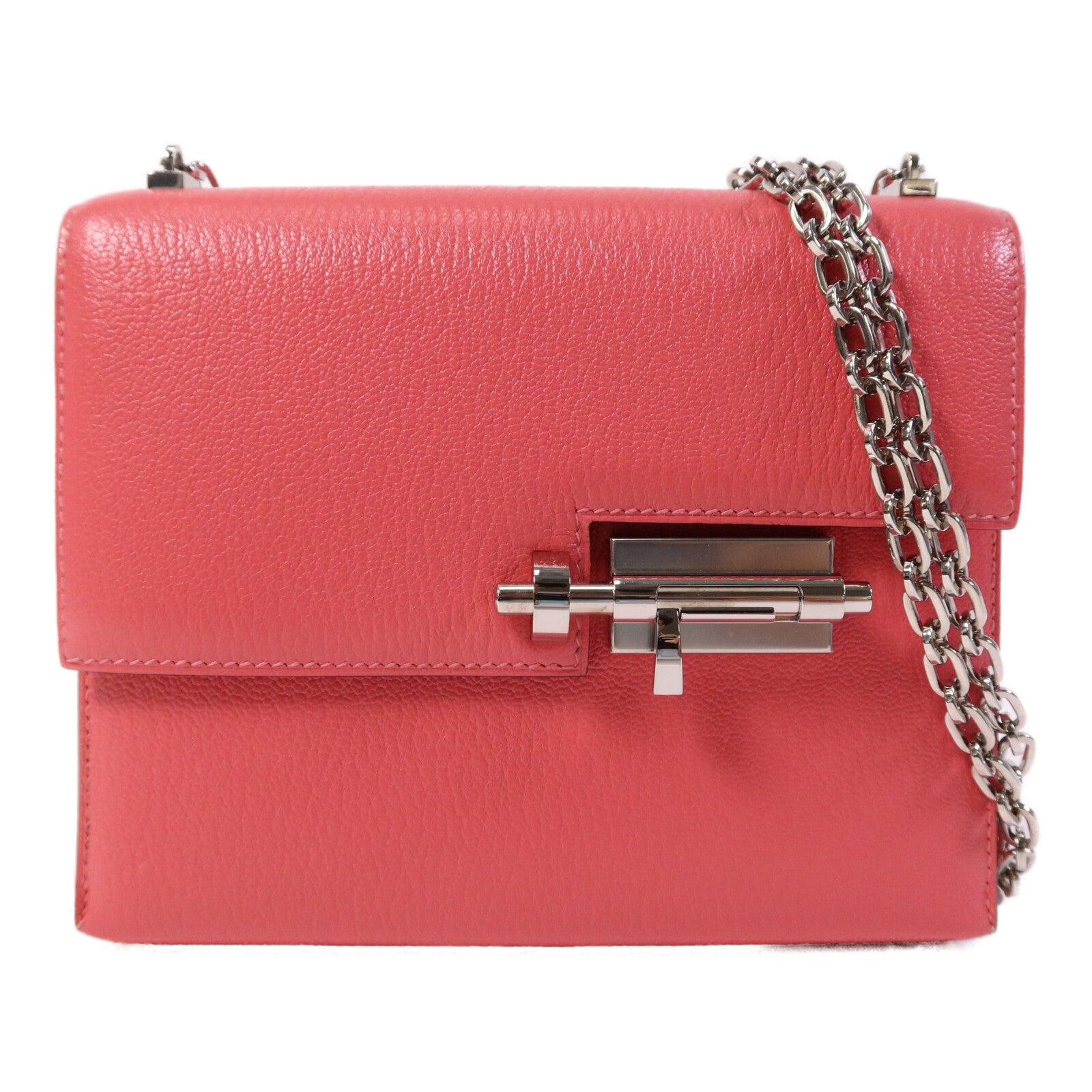 HERMES 【激減優惠】Chevre皮革Mini Verrou銀扣鏈帶肩背袋Rose Azalee