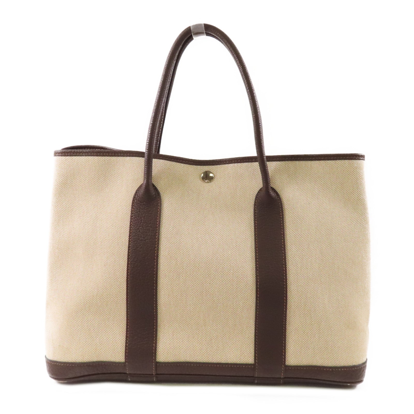HERMES 帆布/皮革Buffle Skipper Garden Party PM銀扣手挽袋Biscuit