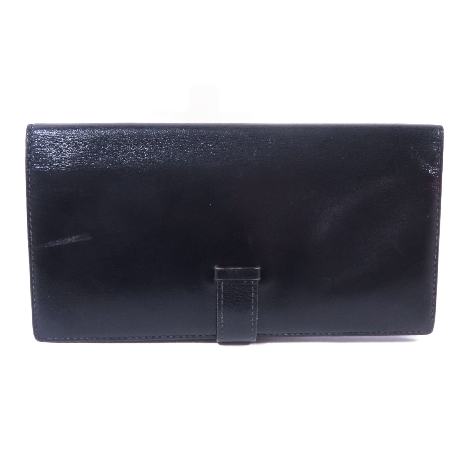 HERMES Boxcalf皮革Bearn銀扣長錢包Noir