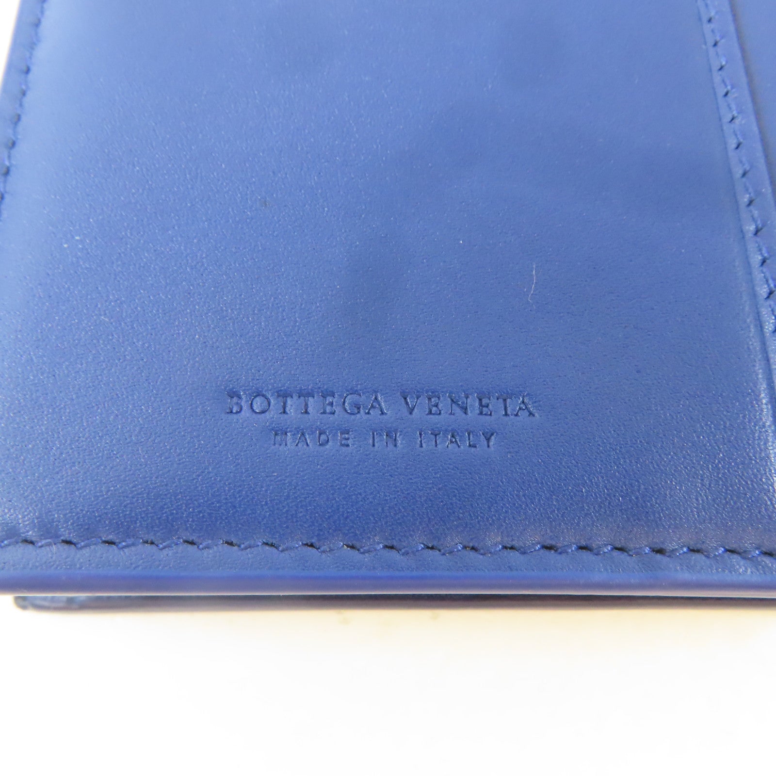 BOTTEGA VENETA 【激減優惠】織紋牛皮皮革Long Bifold Wallet黑扣長錢包藍色