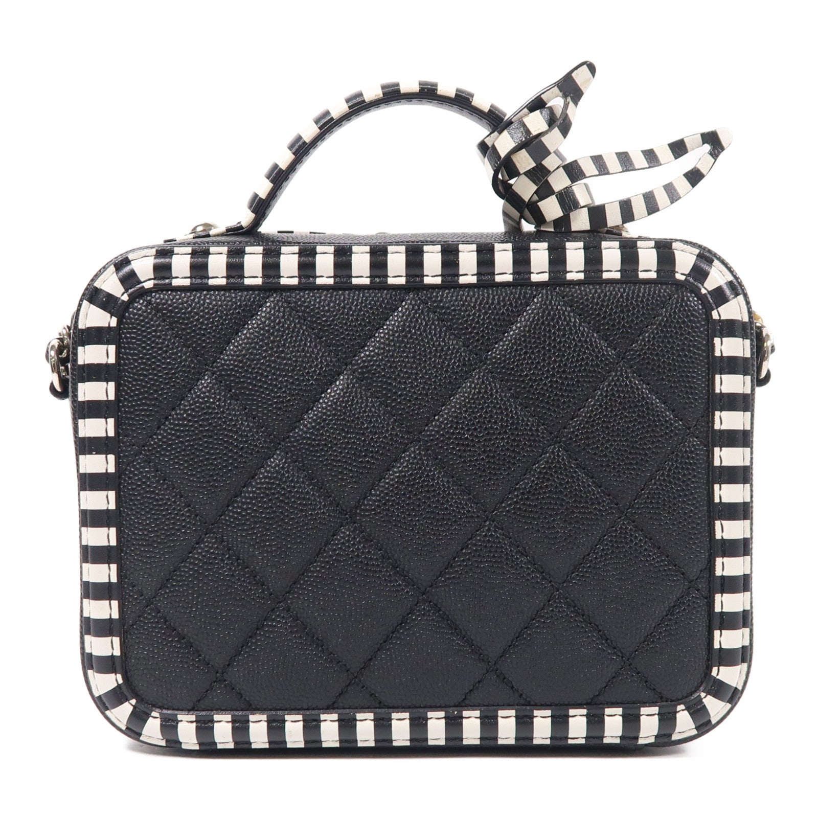 CHANEL 牛皮皮革Filigree Vanity Case銀扣手挽肩背兩用袋