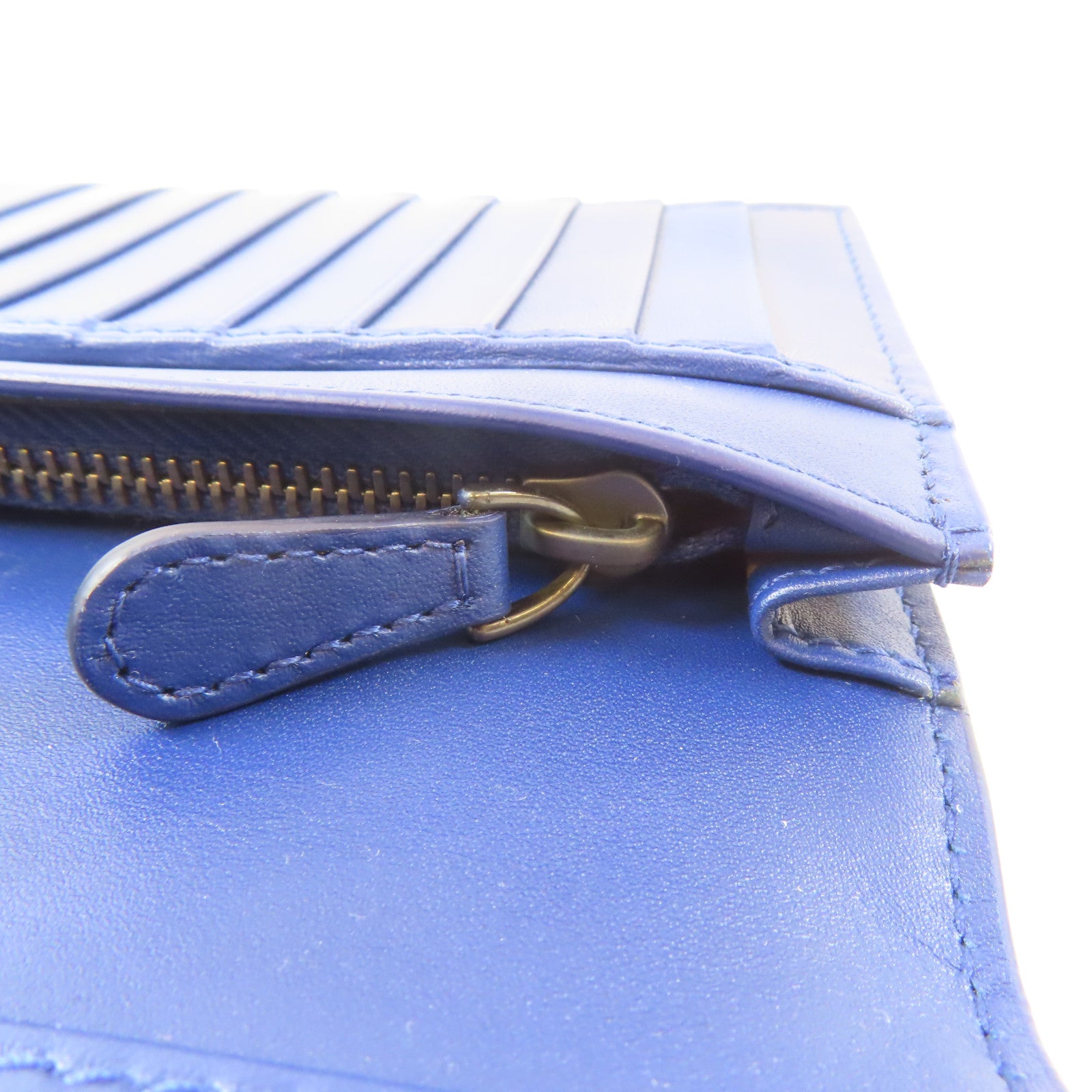 BOTTEGA VENETA 【激減優惠】織紋牛皮皮革Long Bifold Wallet黑扣長錢包藍色