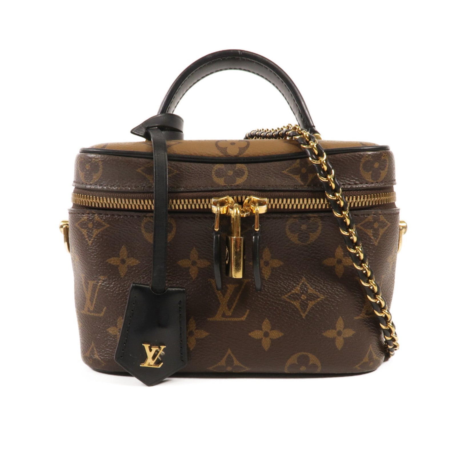 LOUIS VUITTON Monogram Reverse Vanity PM金扣手挽肩背兩用袋棕色