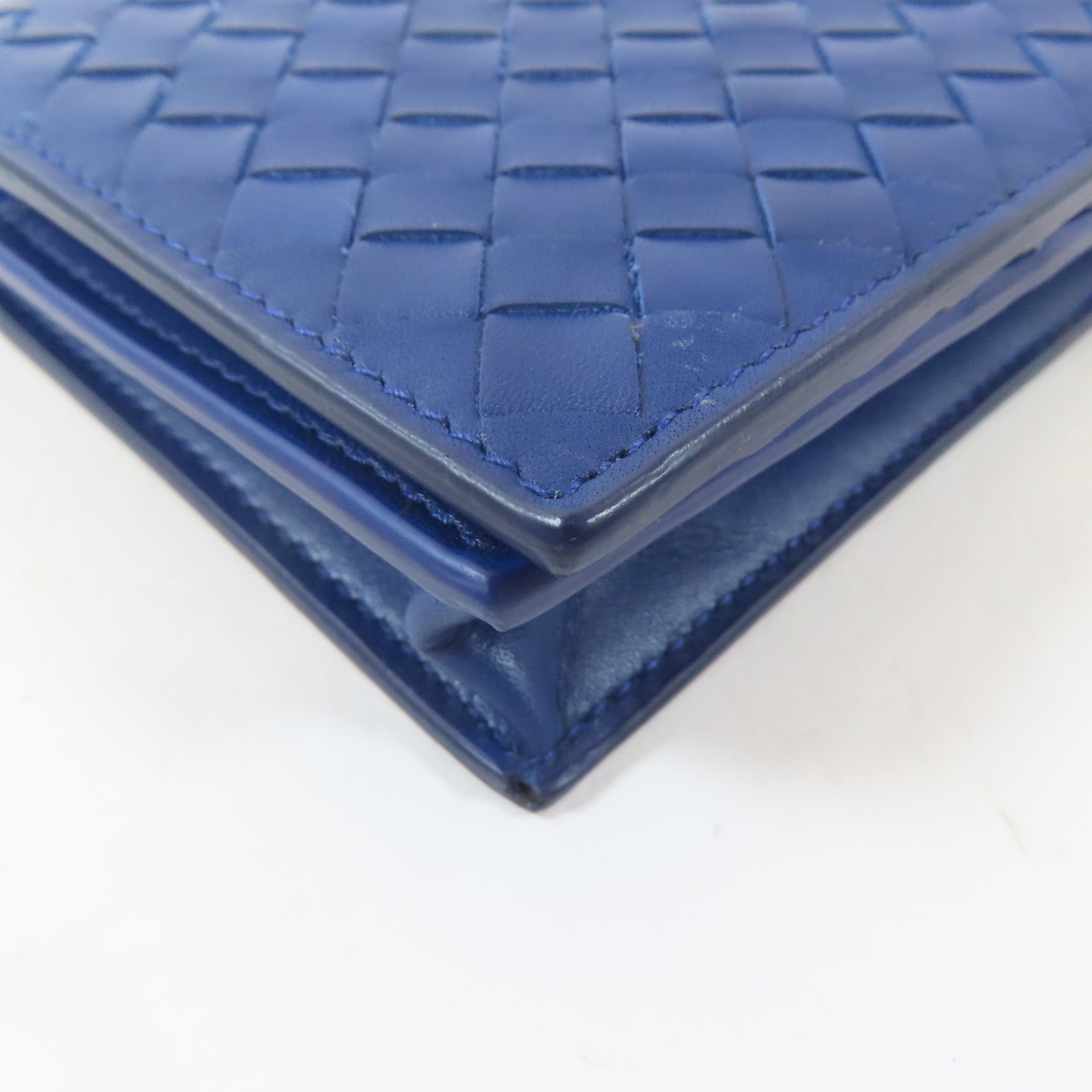 BOTTEGA VENETA 【激減優惠】織紋牛皮皮革Long Bifold Wallet黑扣長錢包藍色